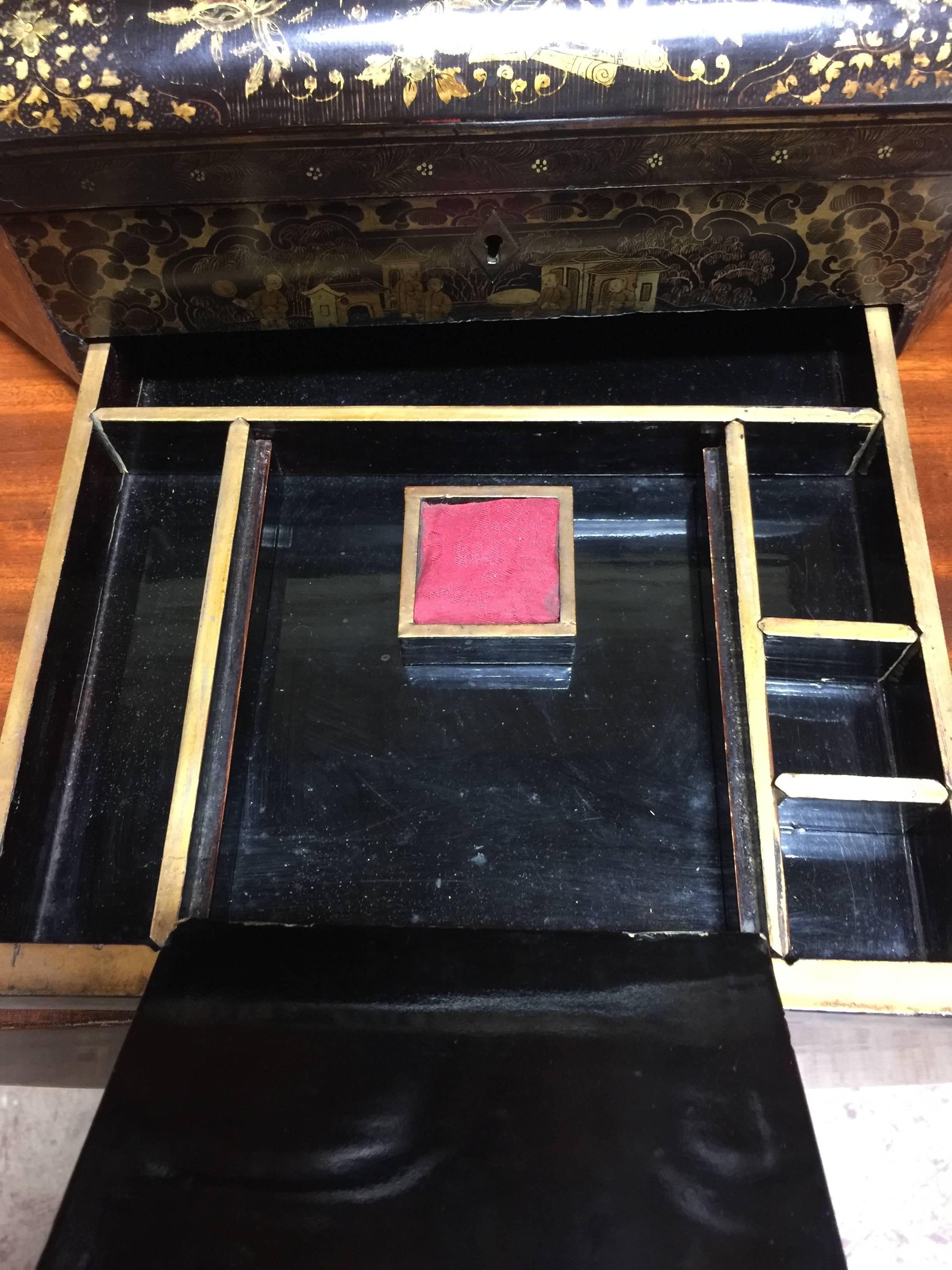 Sewing Box 19th Century Lacquered French 1