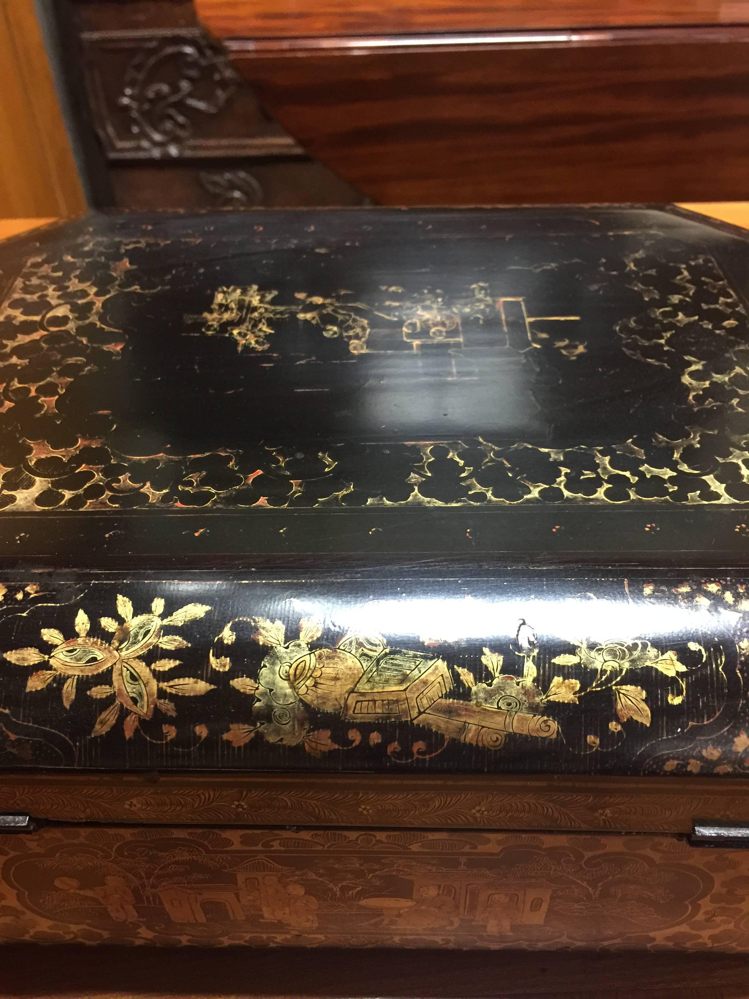 Sewing Box 19th Century Lacquered French 4