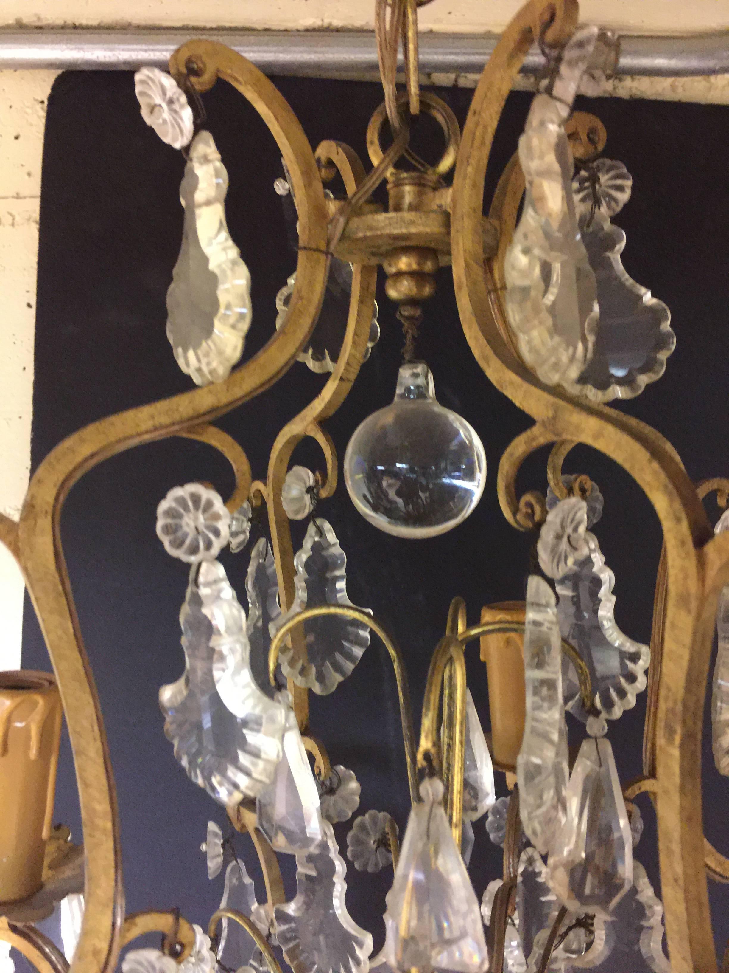 Late 19th-early 20th century French crystal and bronze chandelier.
Needs to be wired.
24'' without 8