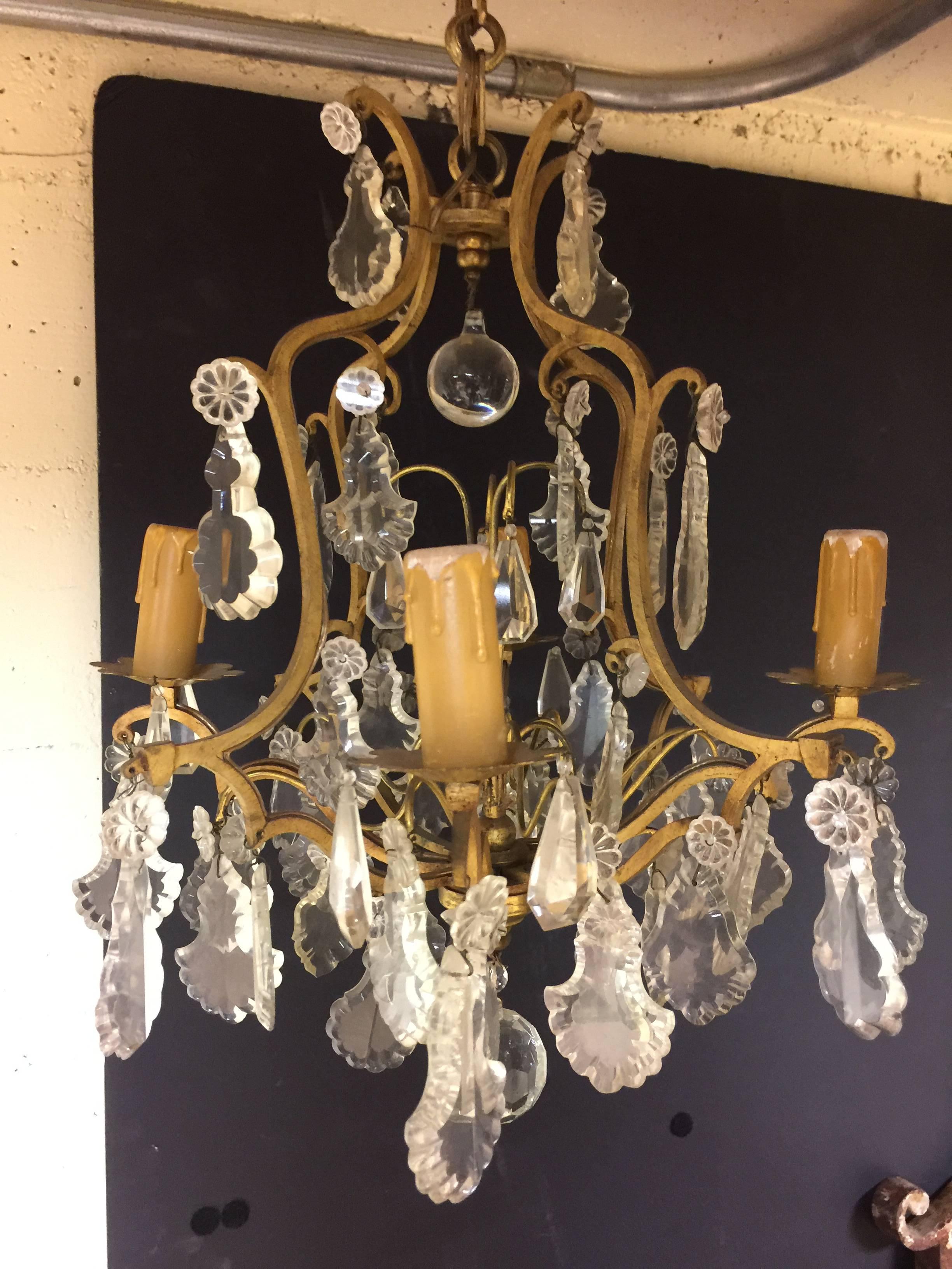 Late 19th Early-20th Century French Crystal and Bronze Chandelier In Excellent Condition In San Francisco, CA