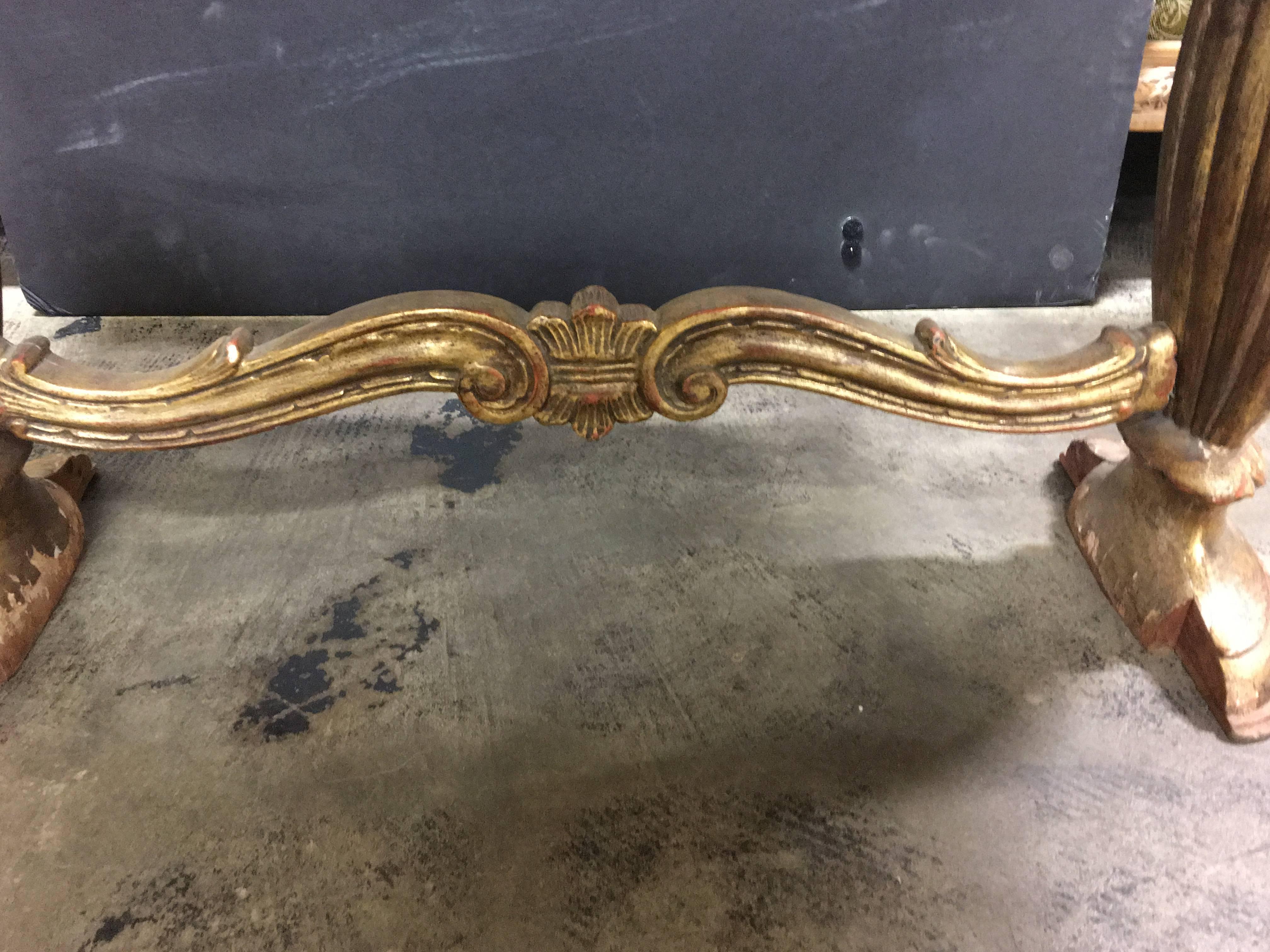 Early 1900s Gold Gilt Italian Coffee Table with French Marble Top Not Original 1