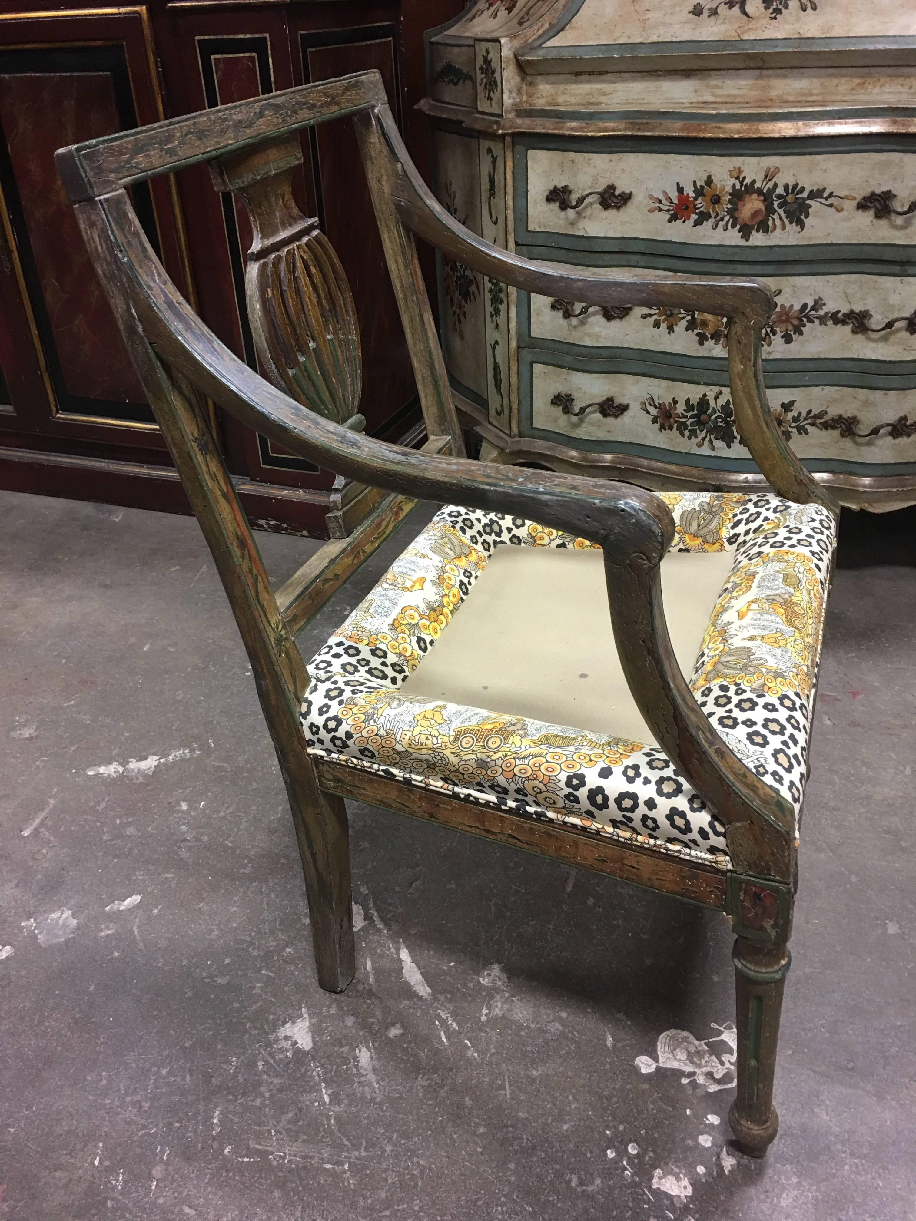 ON SALE Armchair Louis XVI Venetian Polychrome with Gadroon Splats In Good Condition In San Francisco, CA
