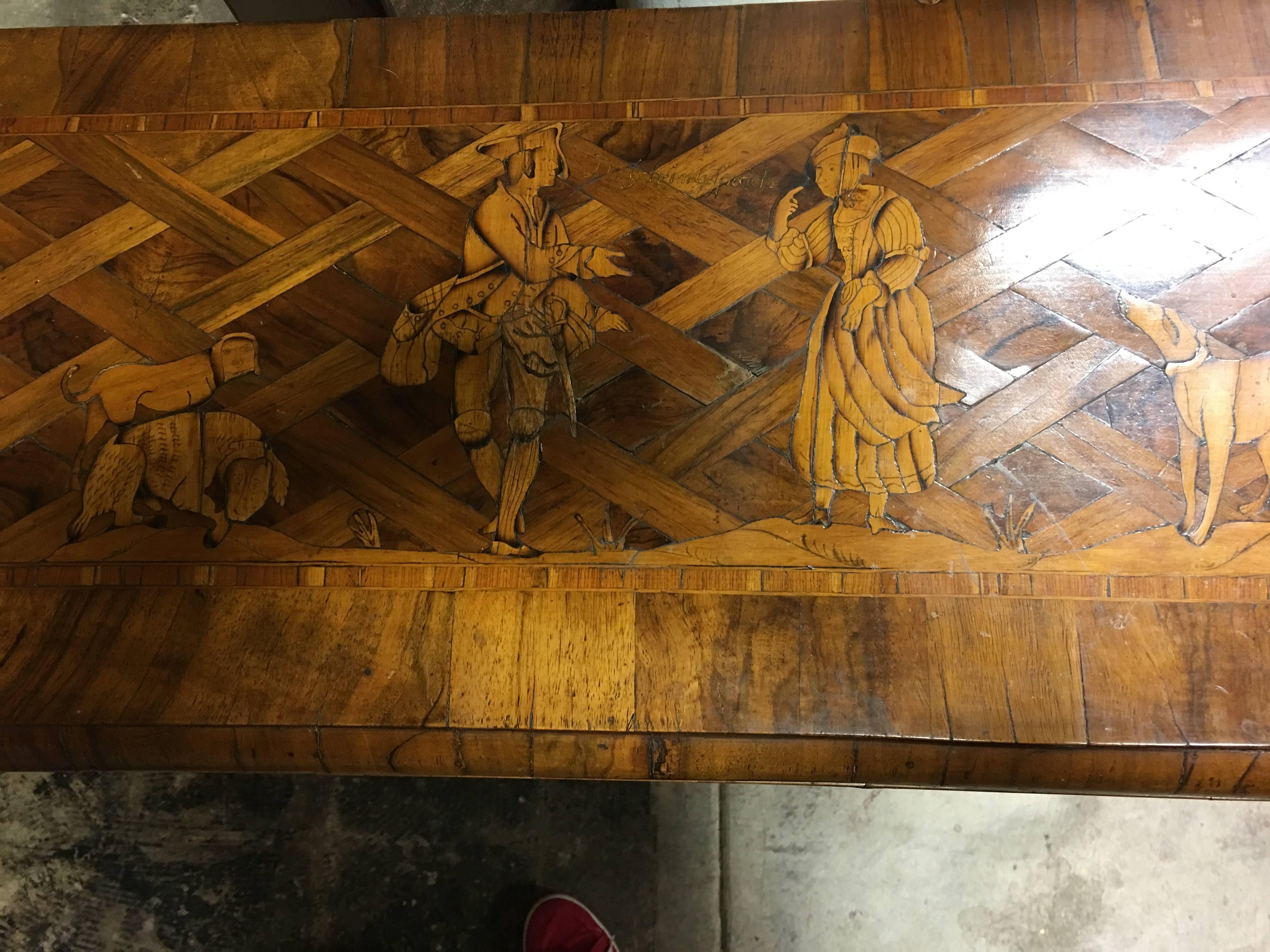 Signed 18th century German parquetry game table superb craftsmanship
Measures: 39.5” W x 16.5” D x 29.5” H closed
39.5” W x 32.5” D x 28.5” H.