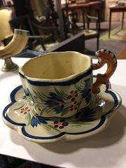 Cup and Saucer 1920's French Faience Quimper