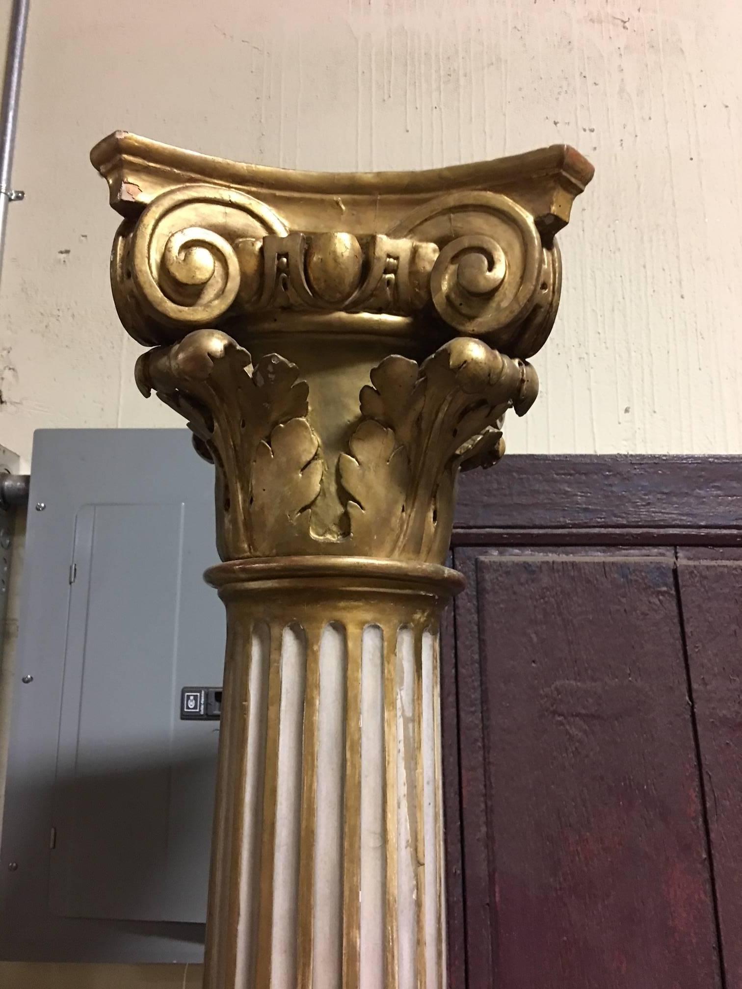 Pair of 18th century French Corinthian columns, pillars,pilasters (Base on the one not original we now have made a base for the second). Measures: 81''H.
Closing our business everything marked down 
