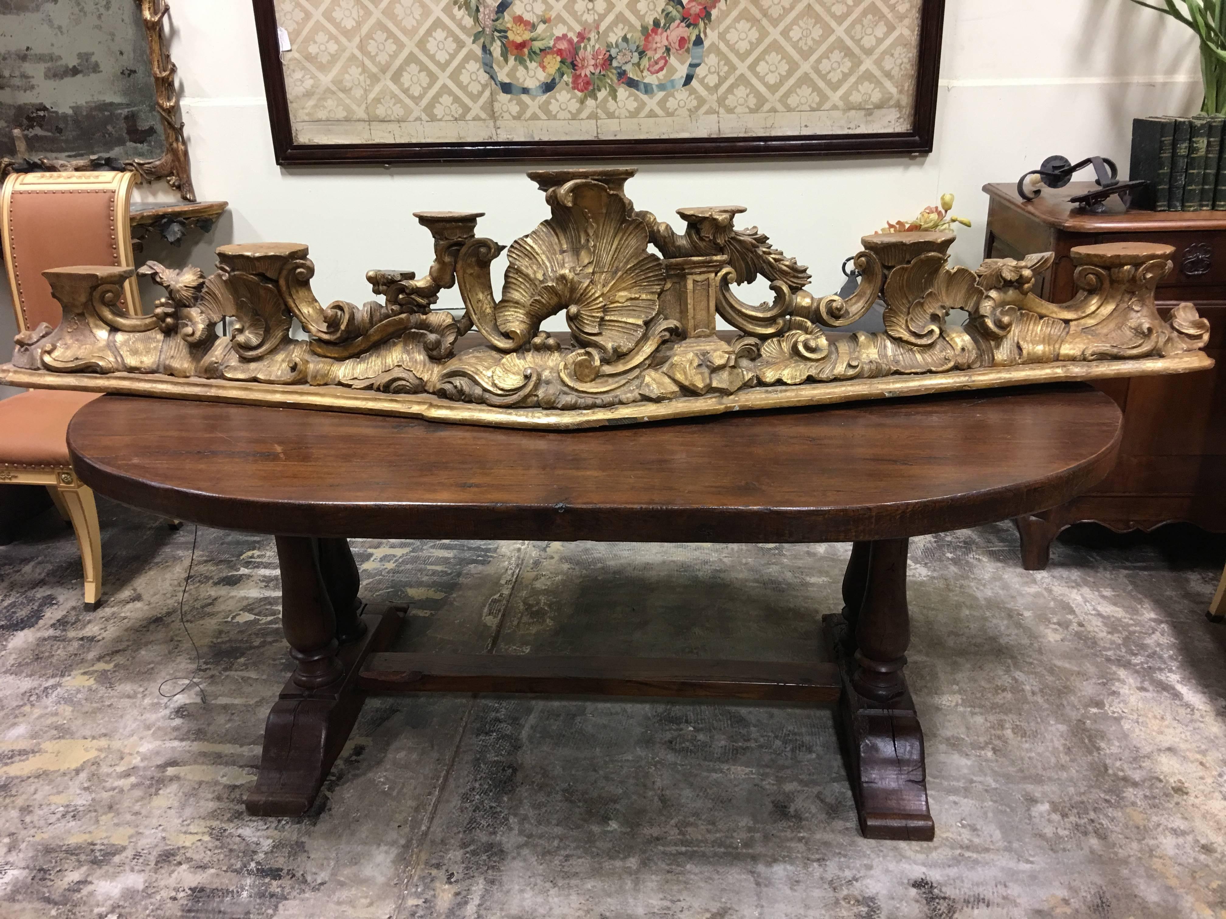 Early 18th century Italian candleholder from a Cathedral in Piedmont, Italy (main photo photographed upside down)
can be made into a console, or wall mount shelf etc.