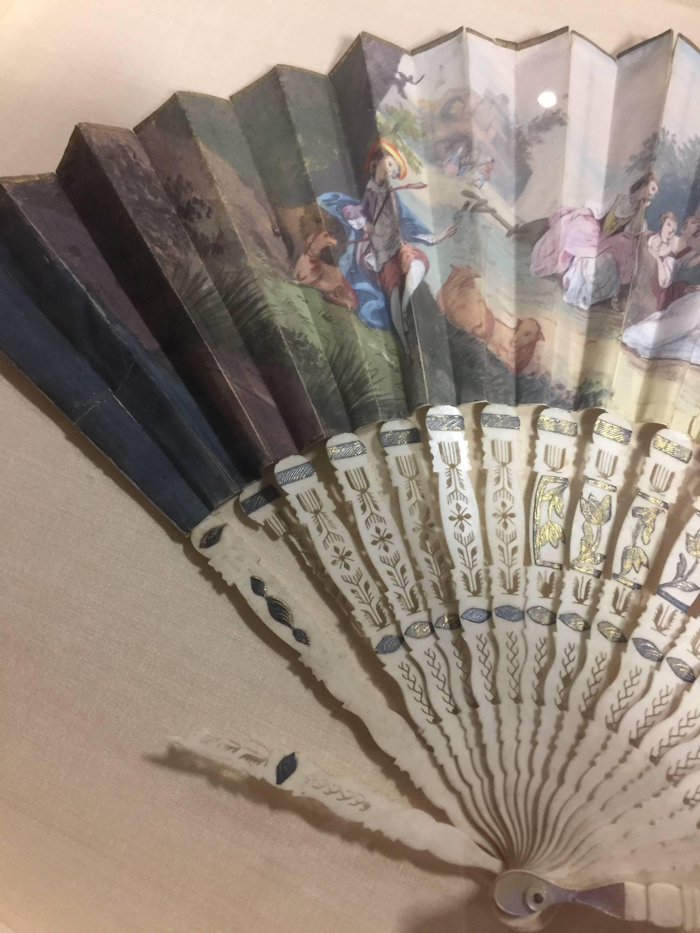 19th Century French Fan Hand-Painted in a Custom Frame 1