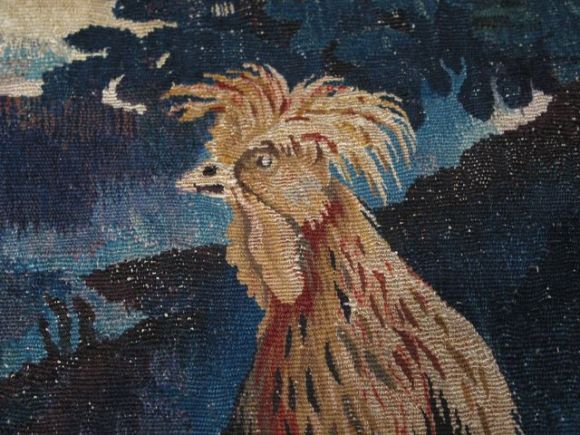 18th century French Aubusson tapestry with rooster rare scene
Measures: 113” H x 150” W (also: tapestries wall coverings).