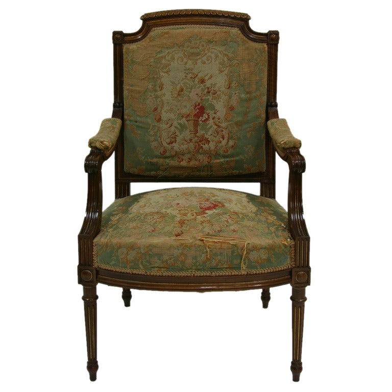 CLOSING SALE 19th Century Parisian French Chair with Beauvais Tapestry For Sale