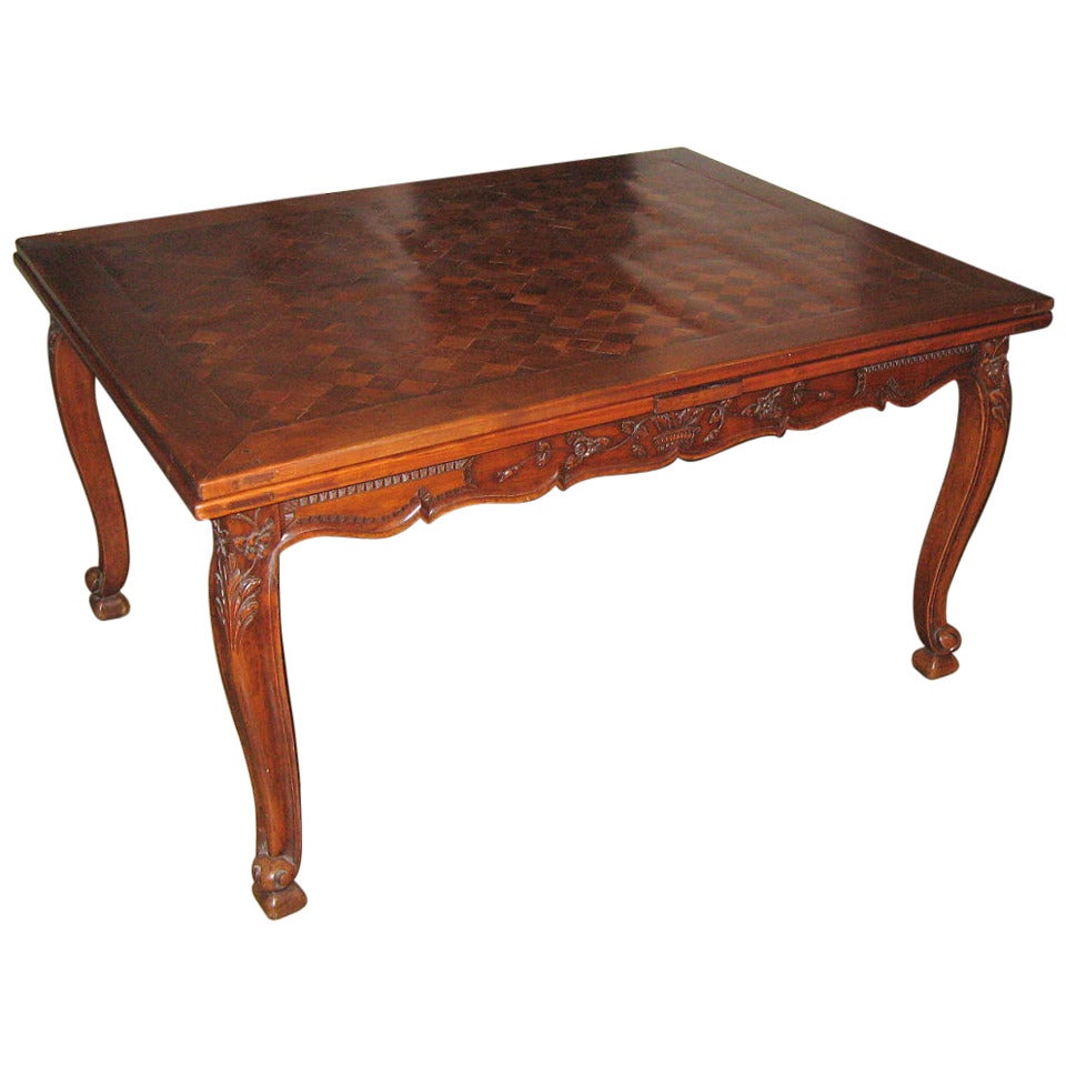 CLOSING  SALE Mid-19th Century French Walnut Parquetry, Draw Leaf Table For Sale