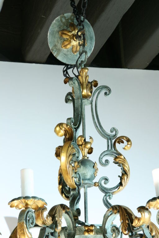 ON SALE Late 19th Century  French Wrought Iron Chandelier 1