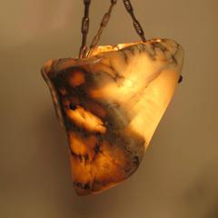 Alabaster Light Fixture with Antique Bronze Hardware