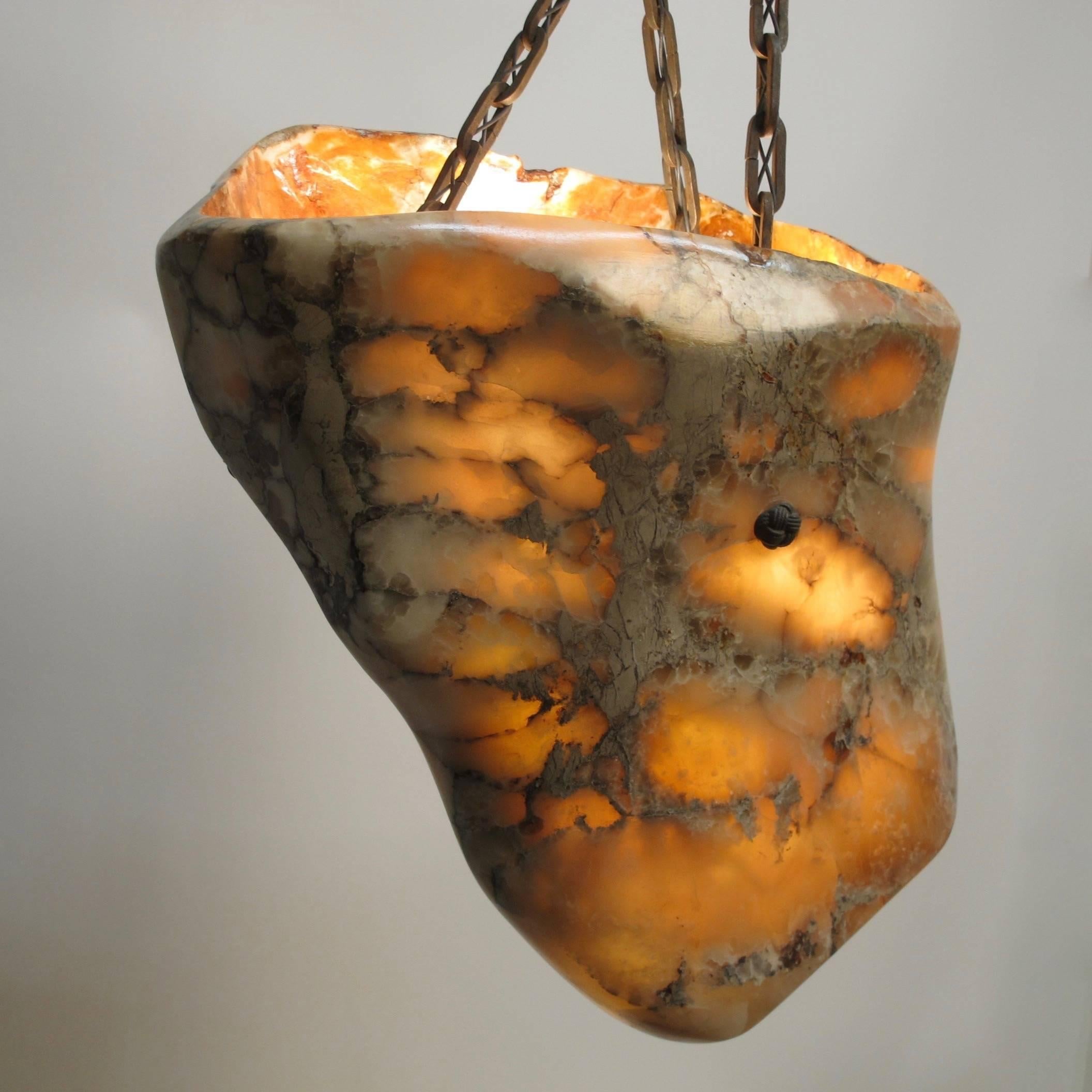 20th Century Alabaster Light Fixture with Antique Bronze Hardware For Sale