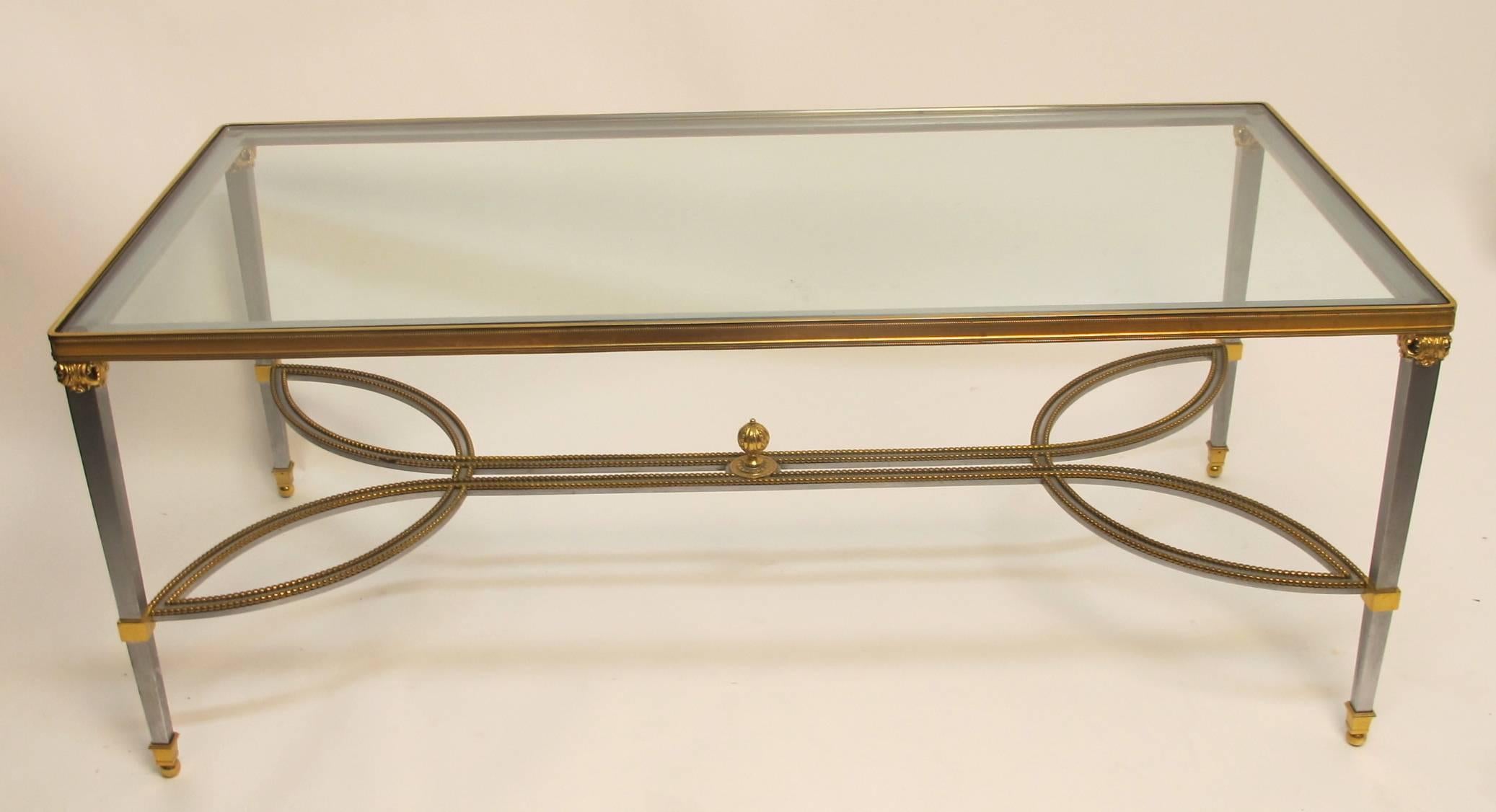 American Steel Gilded Brass and Glass Coffee Table, circa 1970