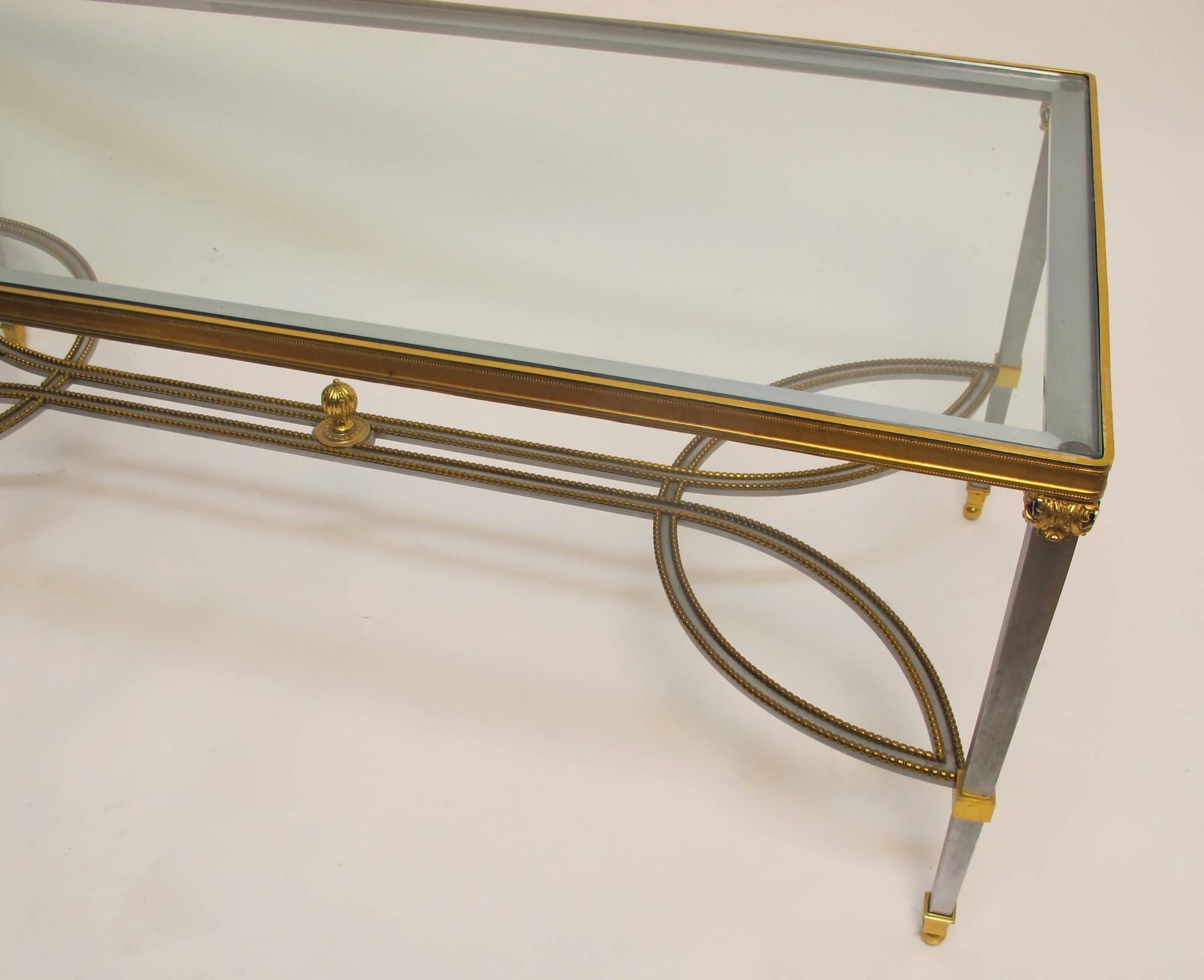Steel Gilded Brass and Glass Coffee Table, circa 1970 In Excellent Condition In San Francisco, CA
