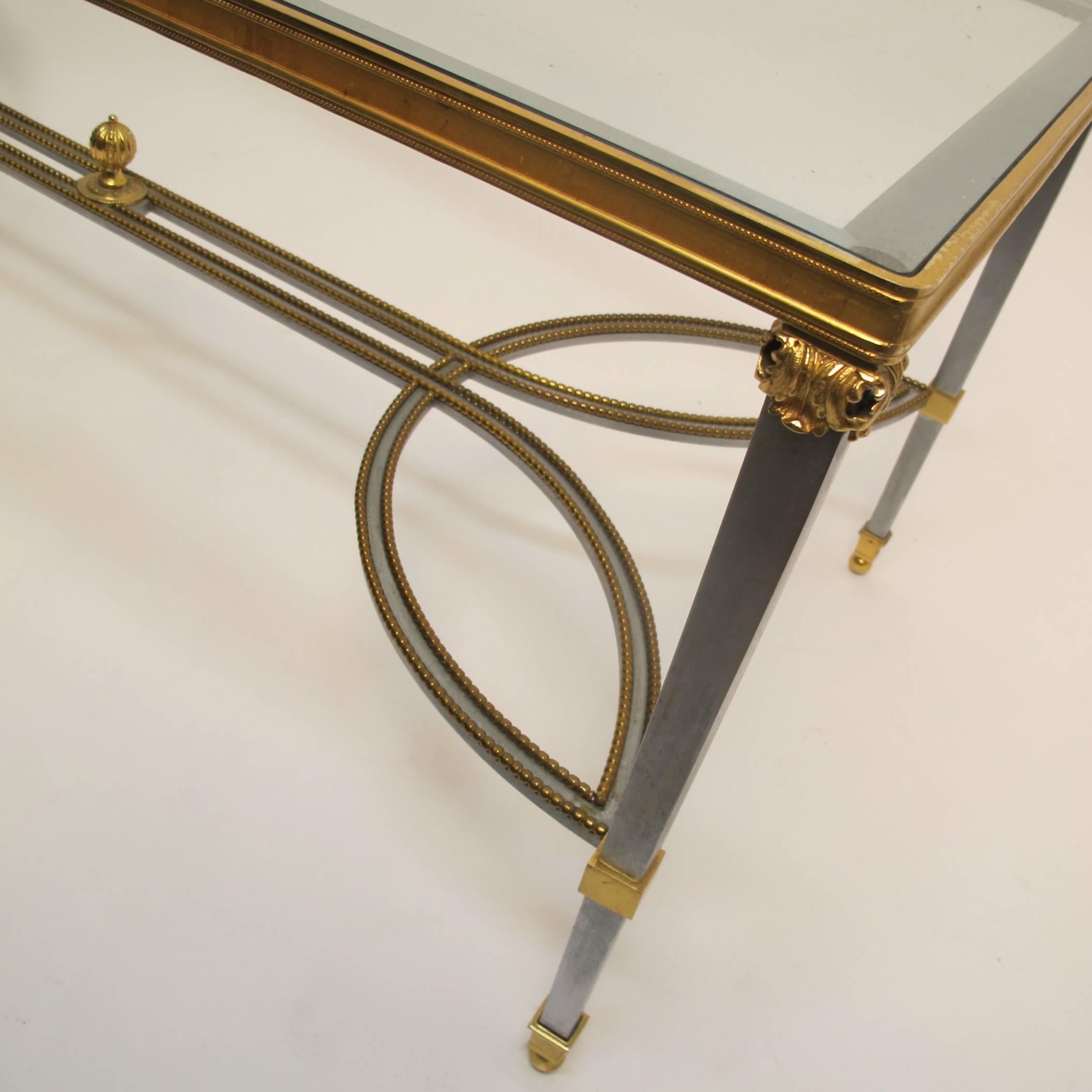 Beveled Steel Gilded Brass and Glass Coffee Table, circa 1970