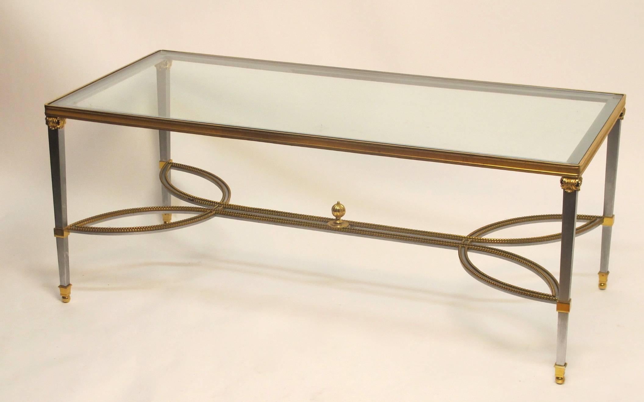 20th Century Steel Gilded Brass and Glass Coffee Table, circa 1970