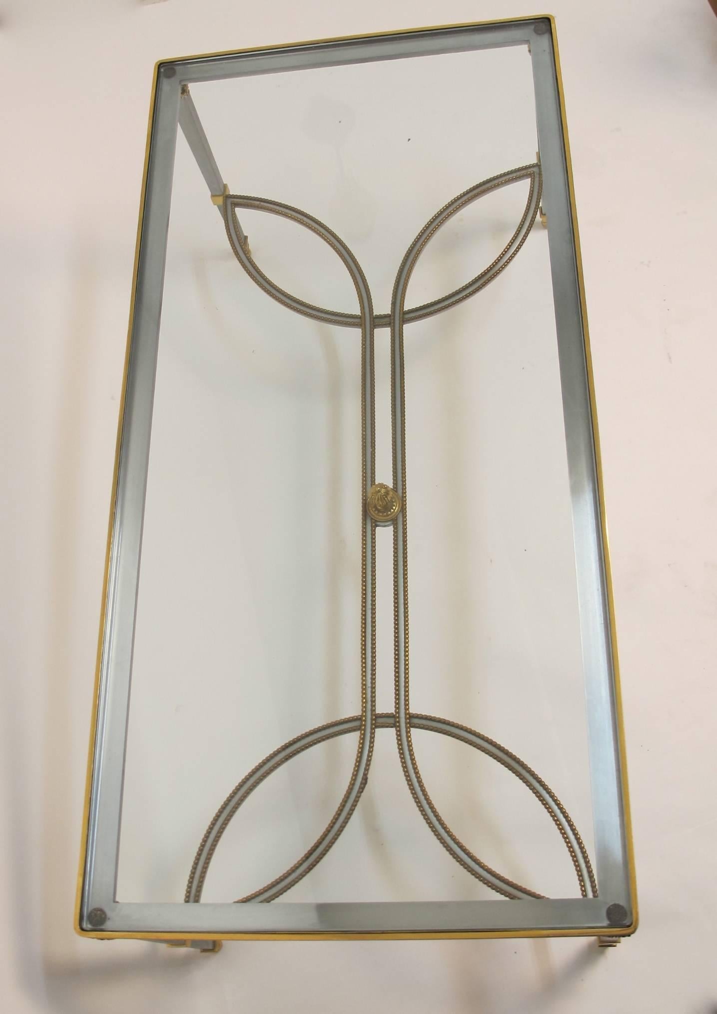Neoclassical Revival Steel Gilded Brass and Glass Coffee Table, circa 1970