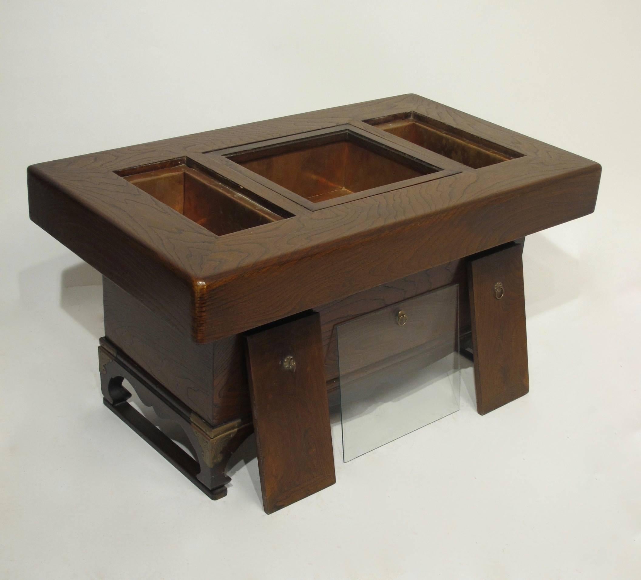 Copper Japanese Kiri Wood Hibachi on Stand