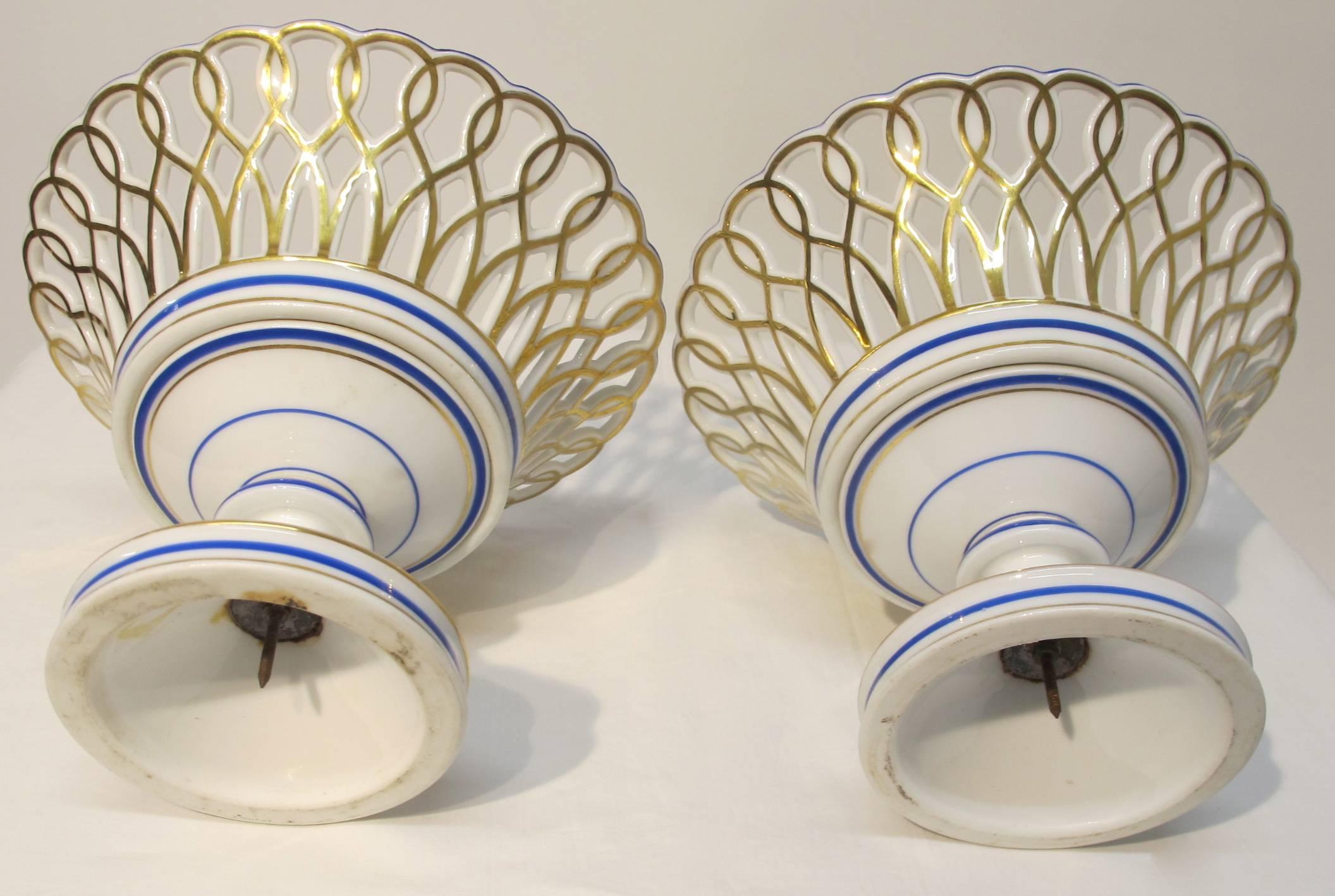 Old Paris Porcelain Reticulated Baskets Pair 2