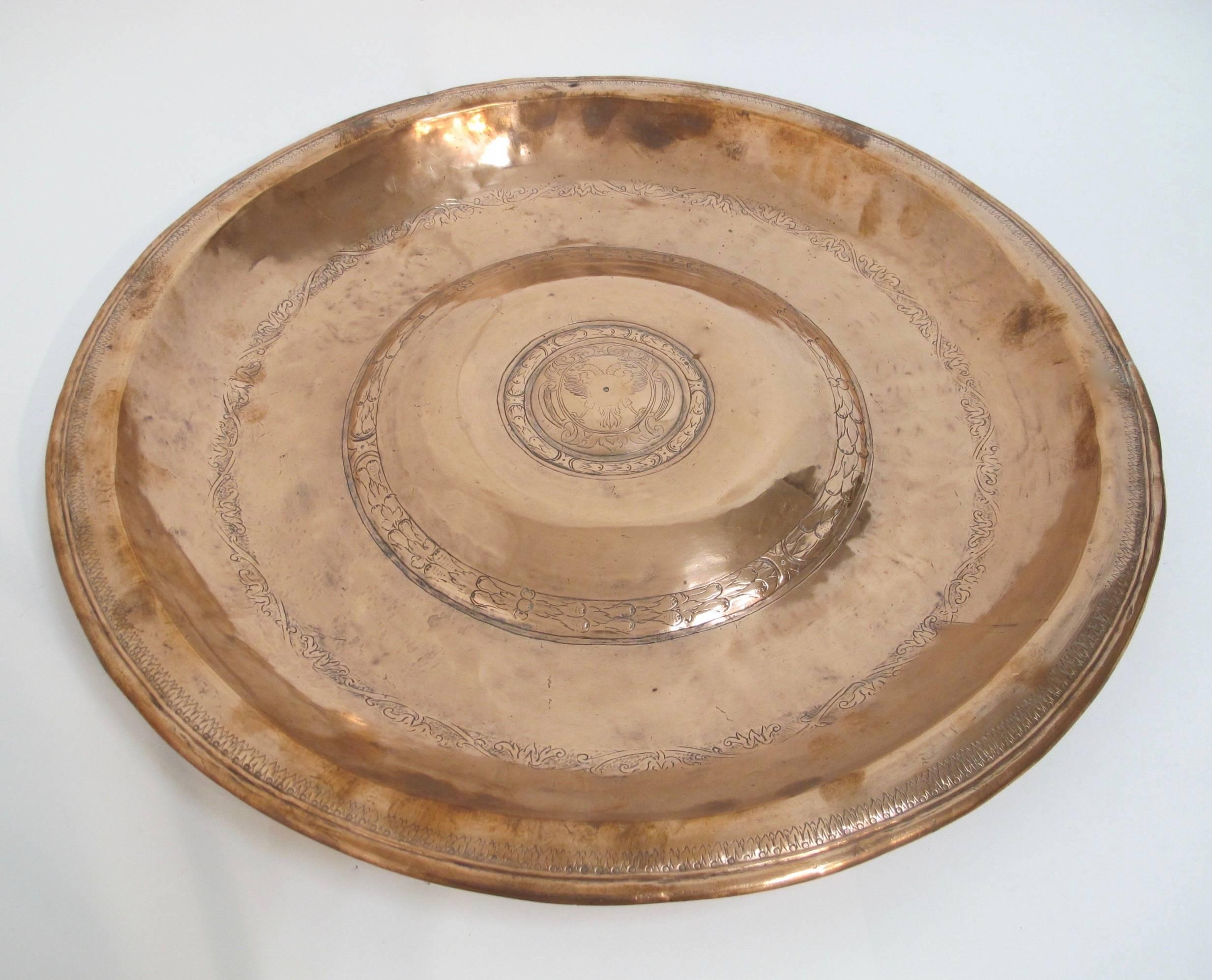European 17th Century Copper Alms Plate For Sale