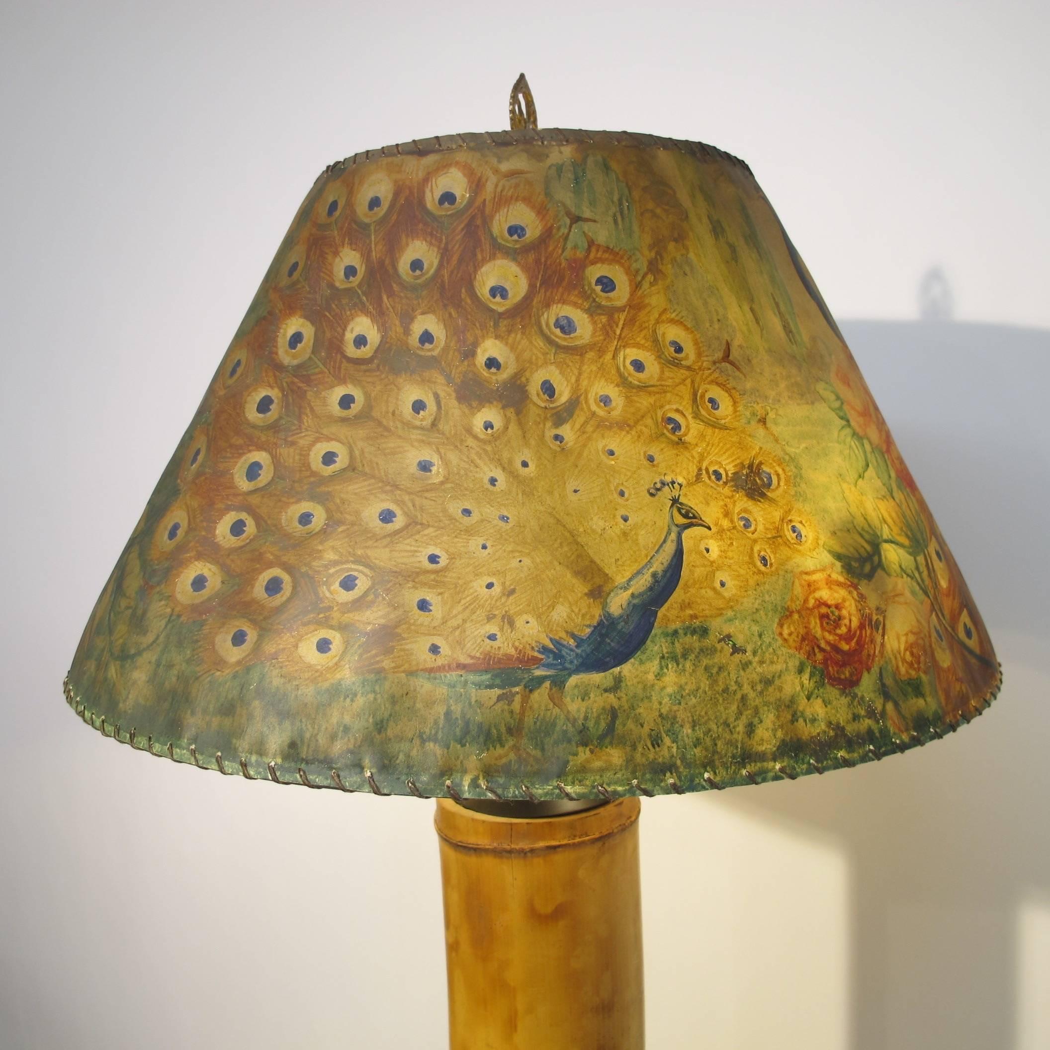 Hand-Painted Bamboo Floor Lamp with Painted Parchment Shade