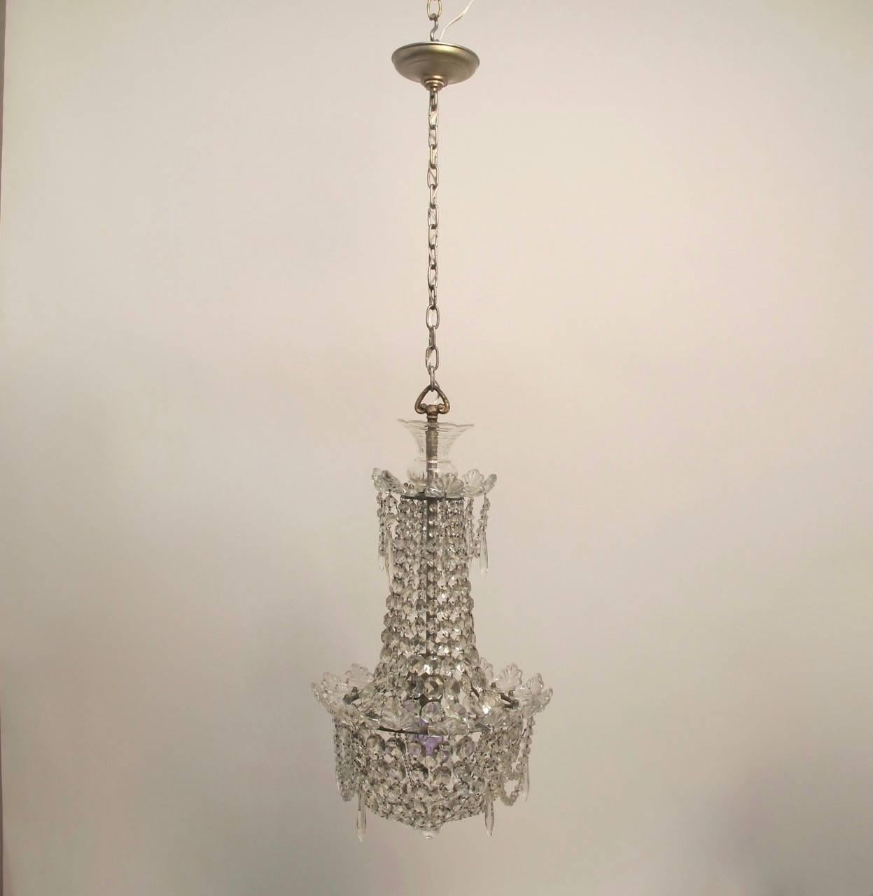 Petite Crystal and Glass Chandelier For Sale 1