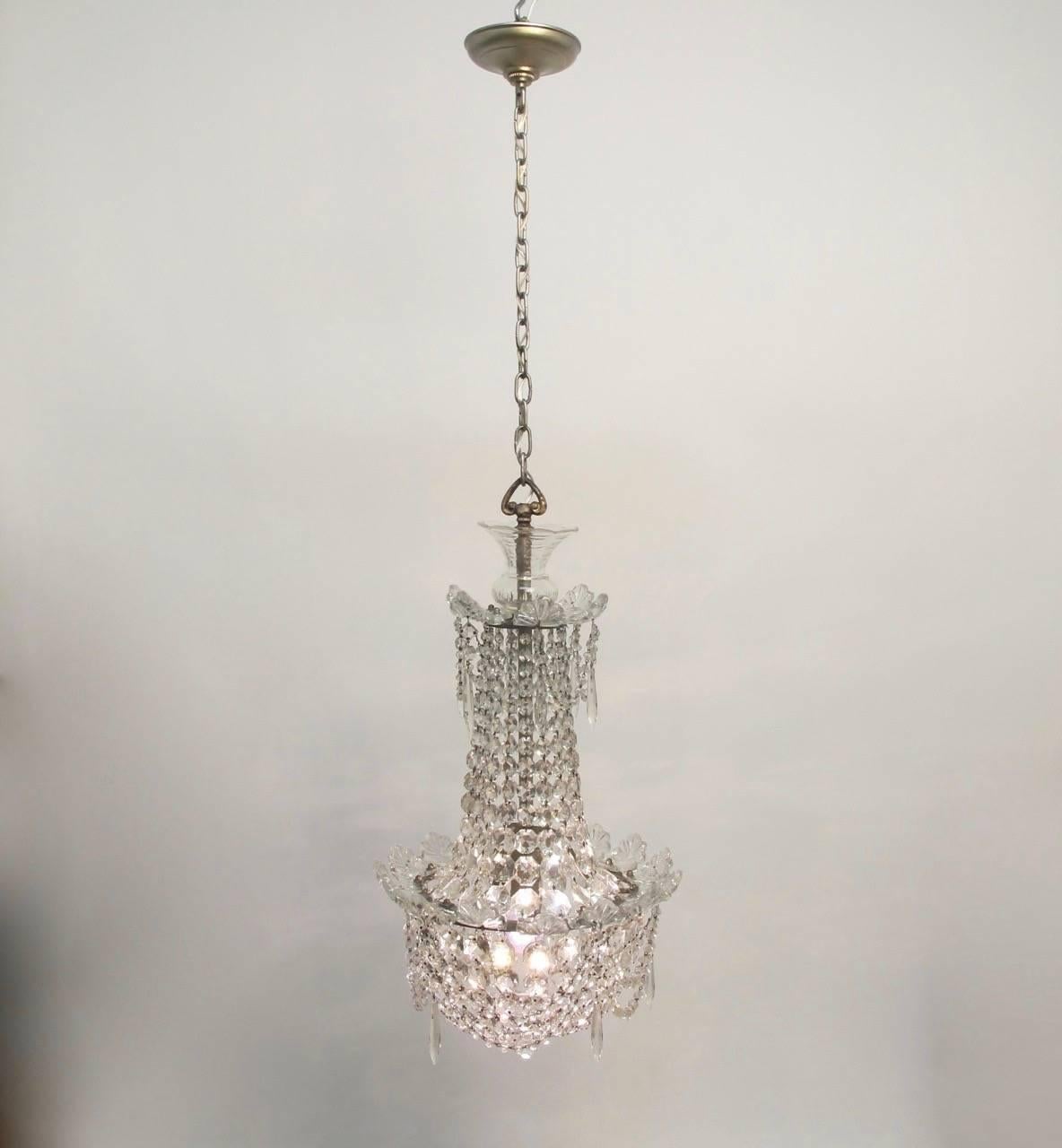 20th Century Petite Crystal and Glass Chandelier For Sale