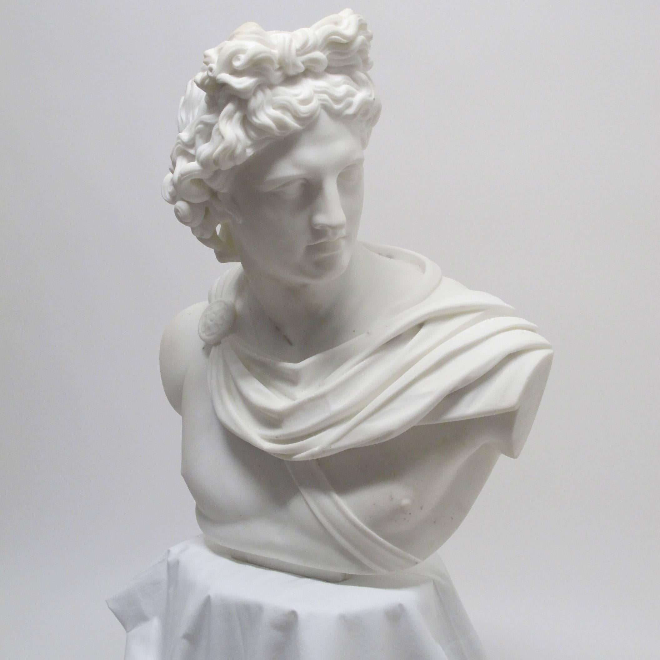 Lifesize Marble Bust of Apollo In Excellent Condition For Sale In San Francisco, CA