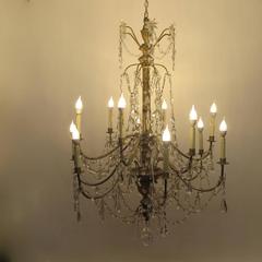Large Silver Gilt Wood, Iron, and Crystal Chandelier, Italian 18th Century