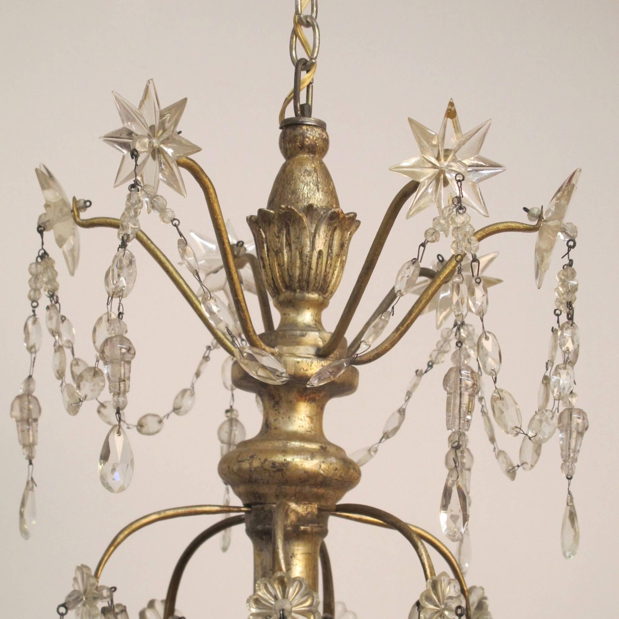 Large Silver Gilt Wood, Iron, and Crystal Chandelier, Italian 18th Century In Good Condition For Sale In San Francisco, CA