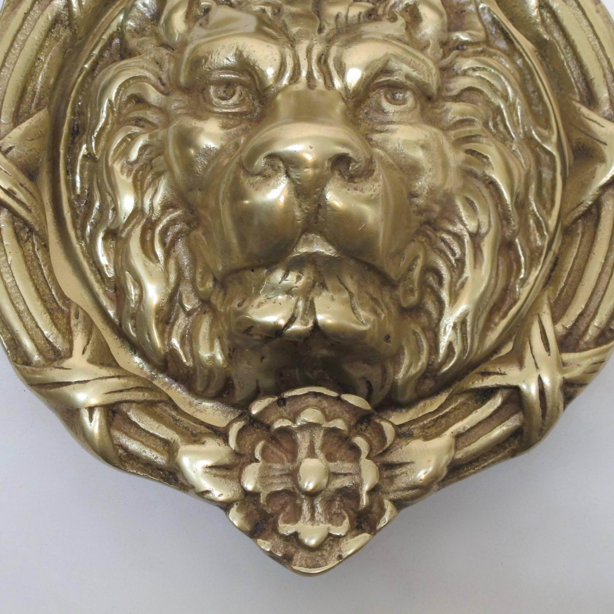 20th Century Large Brass Lion Doorknocker