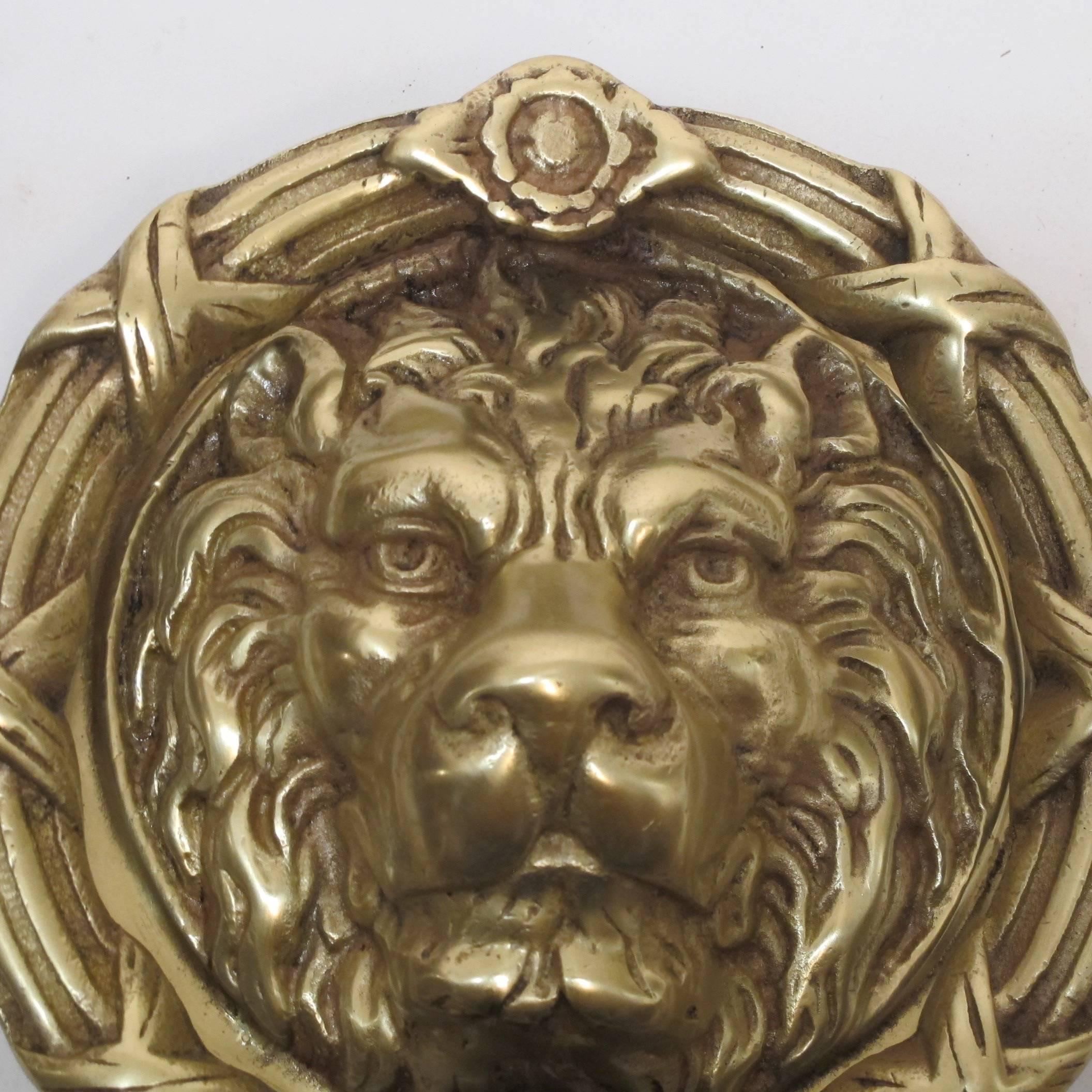Large Brass Lion Doorknocker In Excellent Condition In San Francisco, CA
