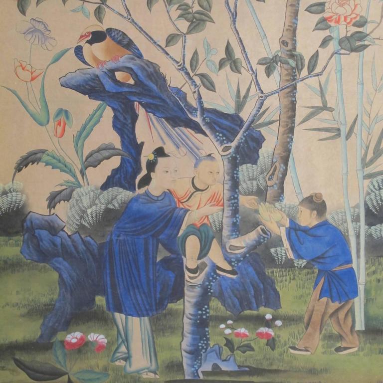 Large Antique Hand Painted Chinese Wallpaper Panels at 1stDibs