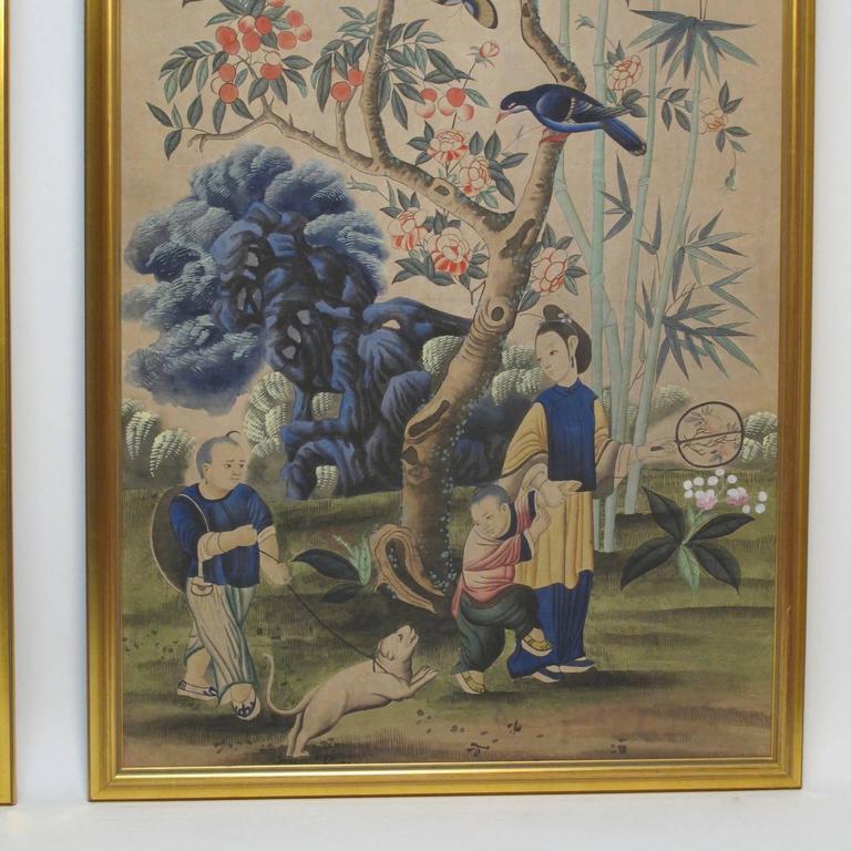 Large Antique Hand Painted Chinese Wallpaper Panels at 1stDibs