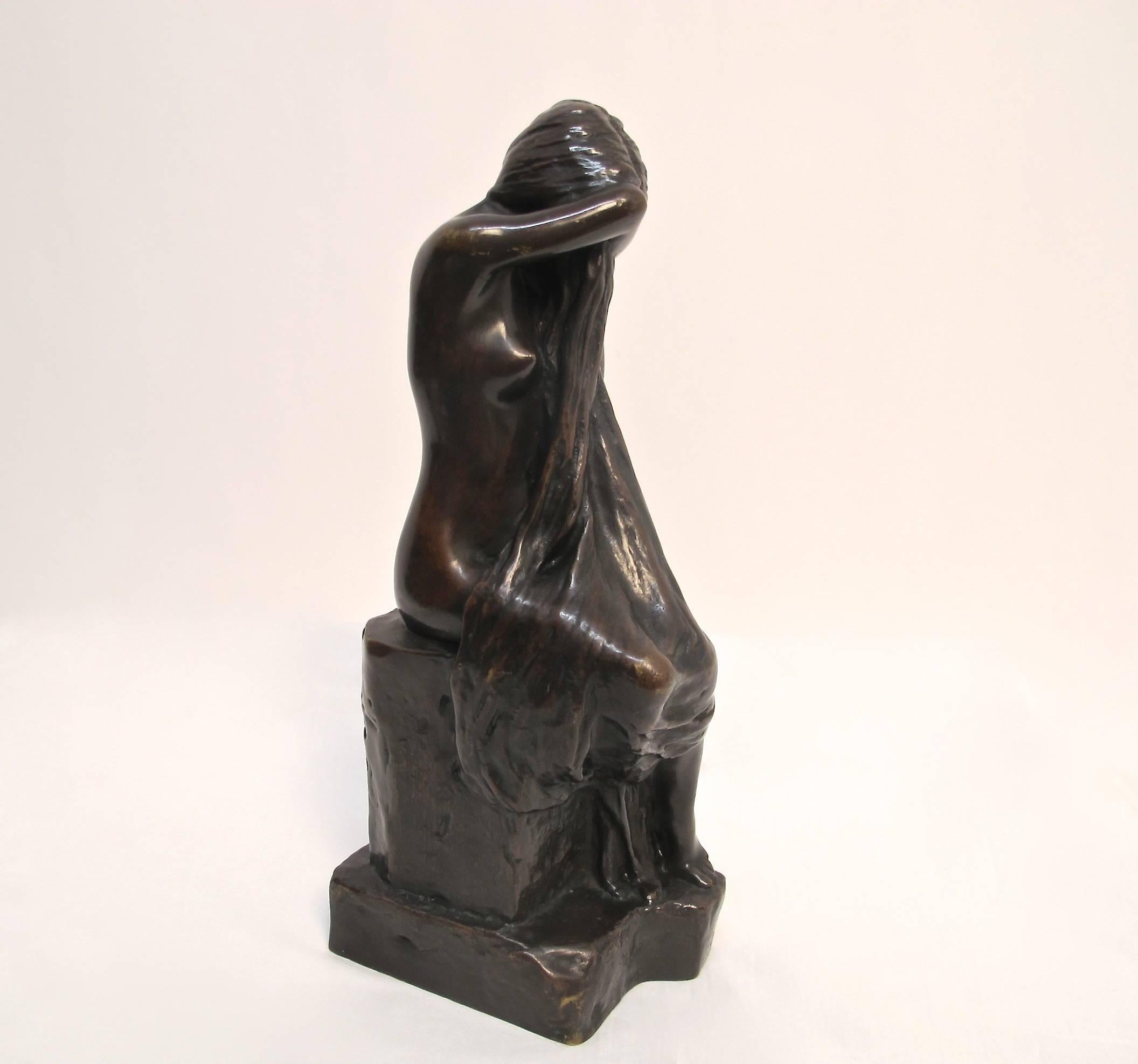 Albert Bartholomew (b.1848-d.1928) bronze of a nude maiden covering her face, figure is known as La Pleureuse (The Mourner). Signed and foundry mark on lower base, late 19th century.
Albert Bartholomew was active/lived in France and is known for