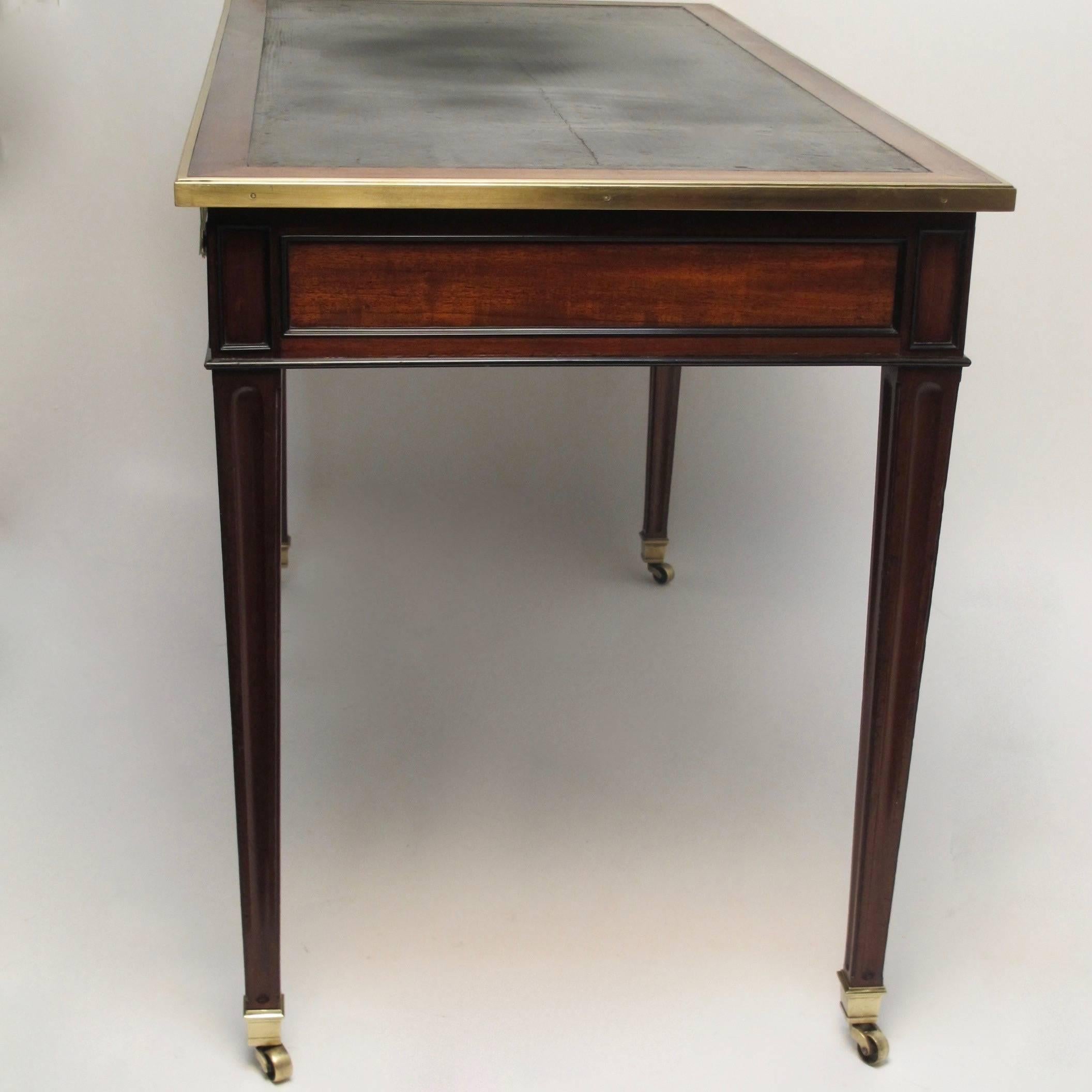Brass Louis XVI Style Mahogany Bureau Plat Desk