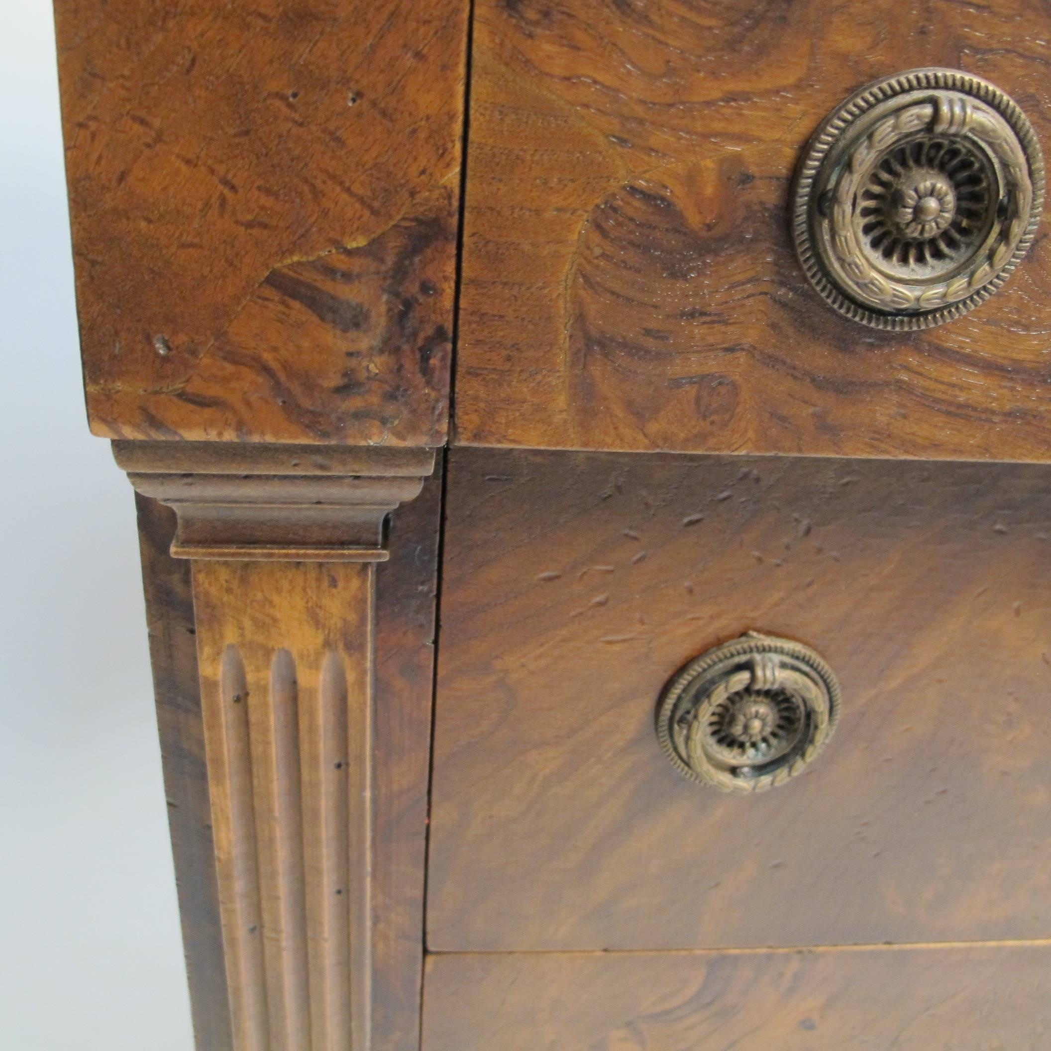 Wood Vintage Italian Neoclassical Style Burl Walnut Side Cabinet