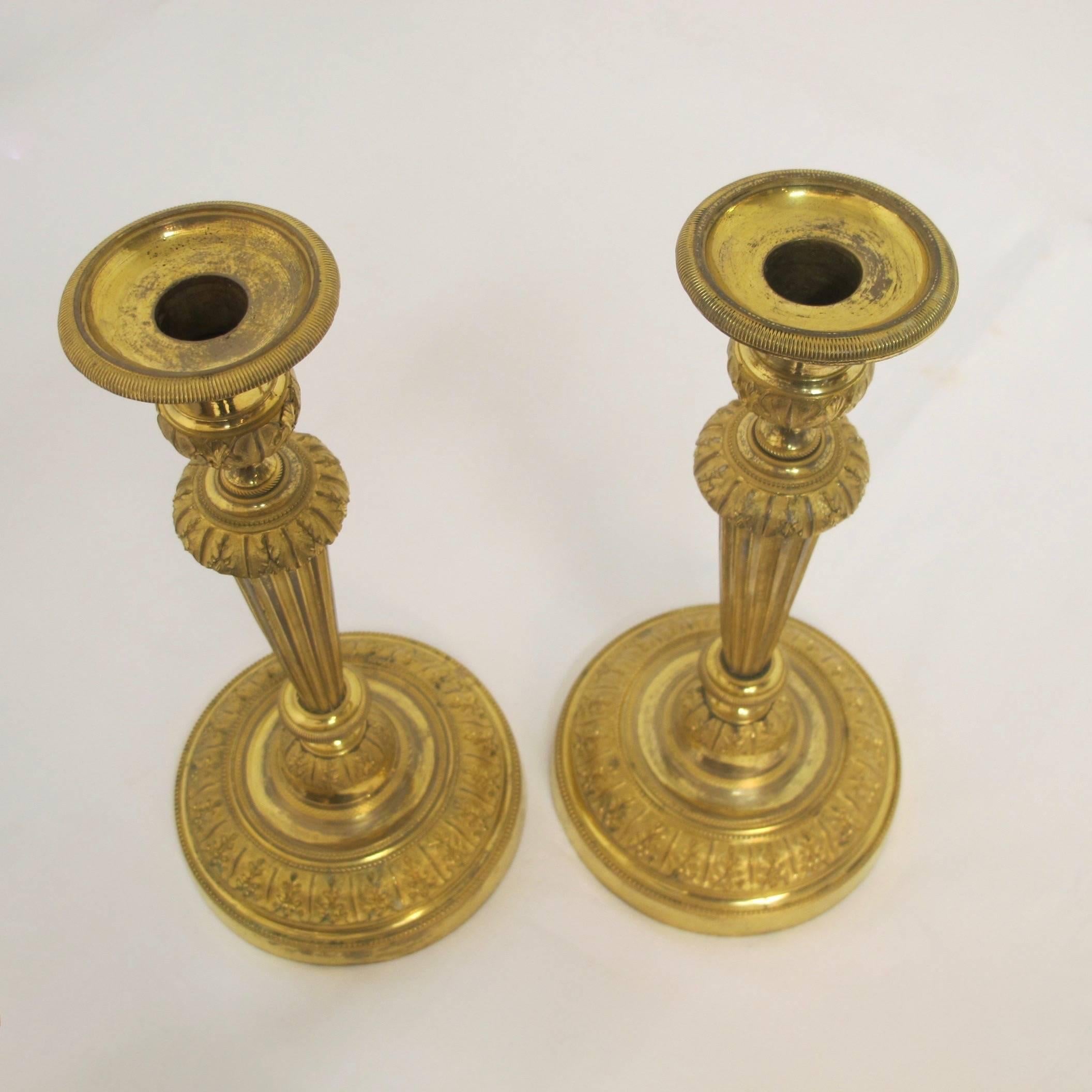 French Pair of Louis XVI Style Gilt Bronze Candlesticks