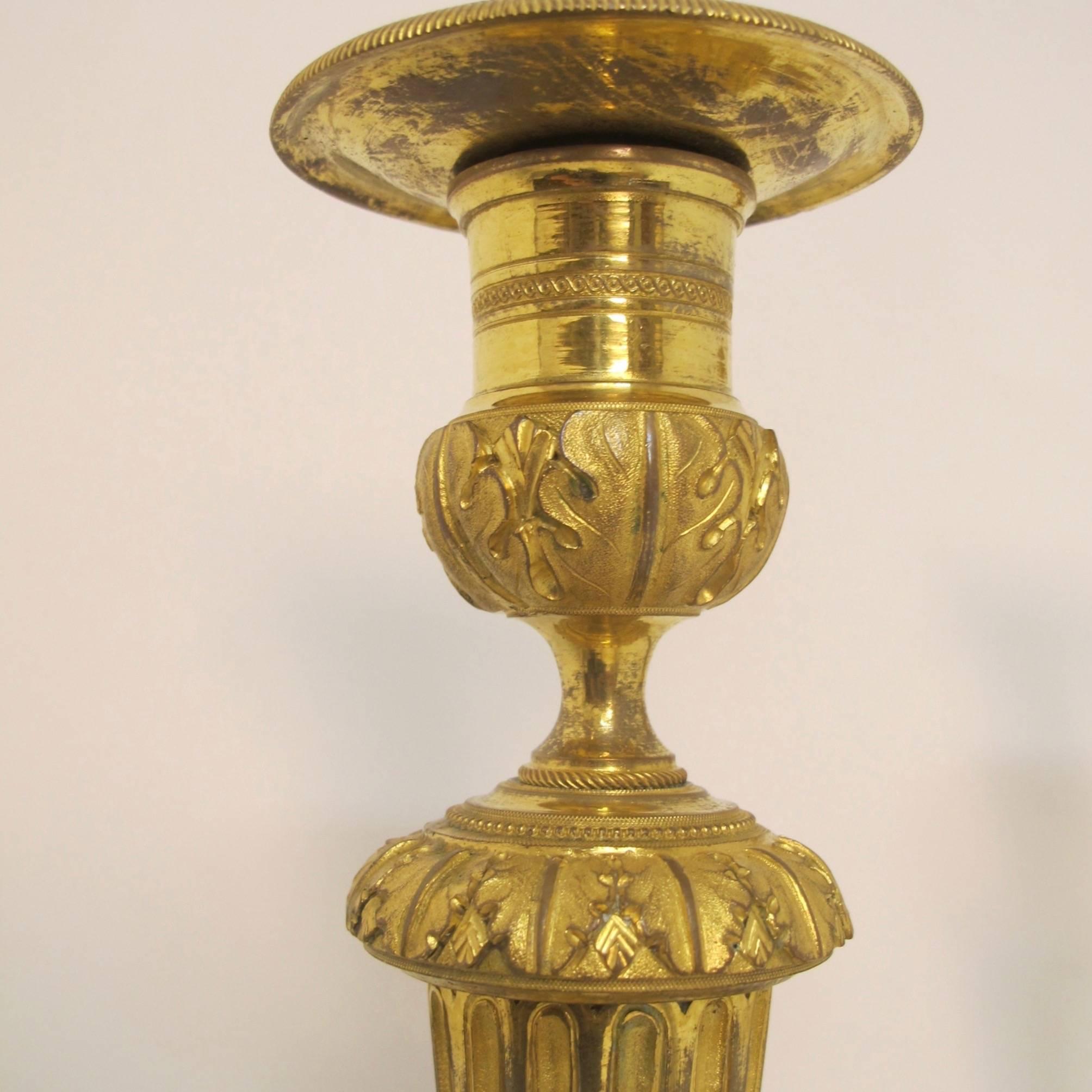 Pair of Louis XVI Style Gilt Bronze Candlesticks In Good Condition In San Francisco, CA