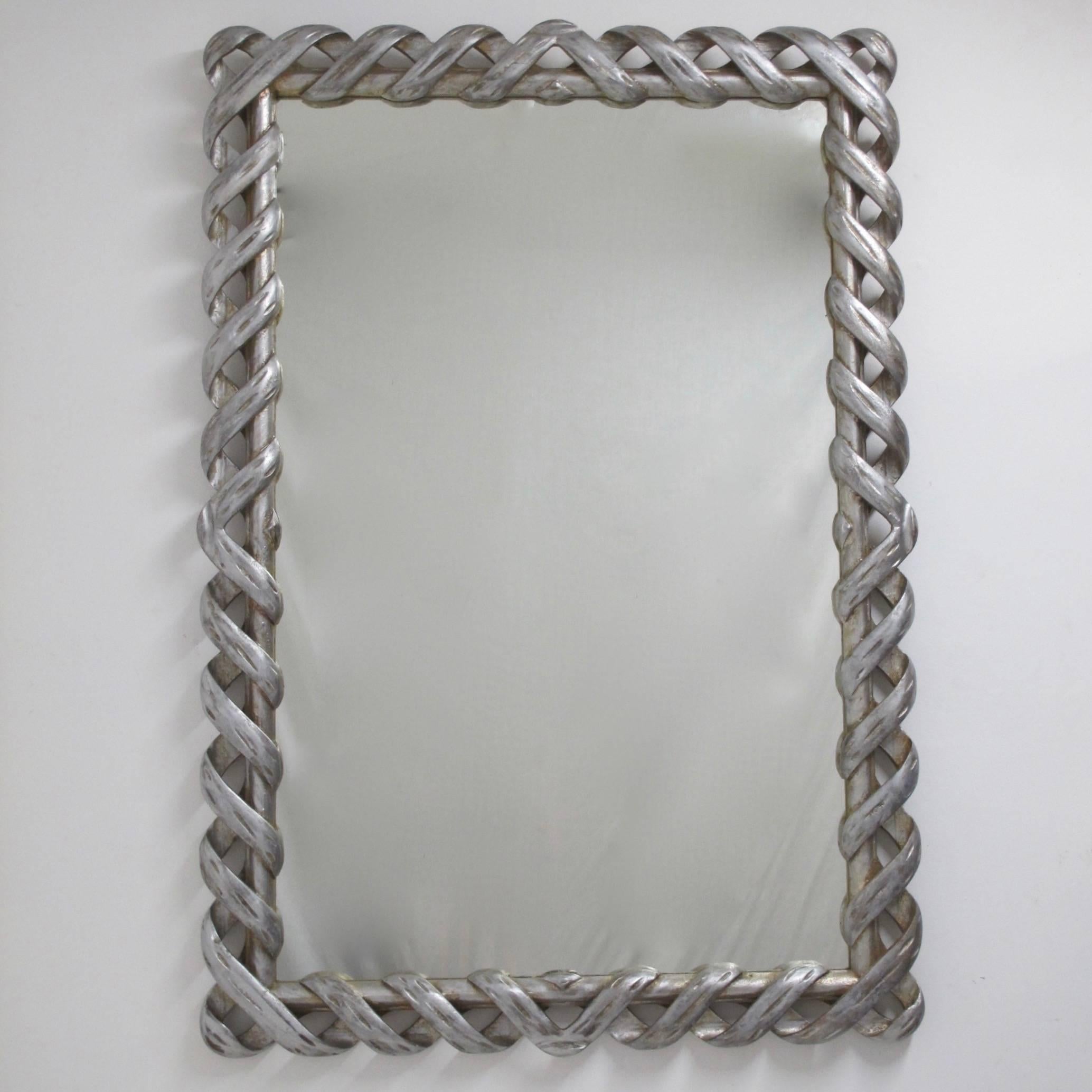 Carved stylish mid century Italian carved and Silvered Wood framed Mirror