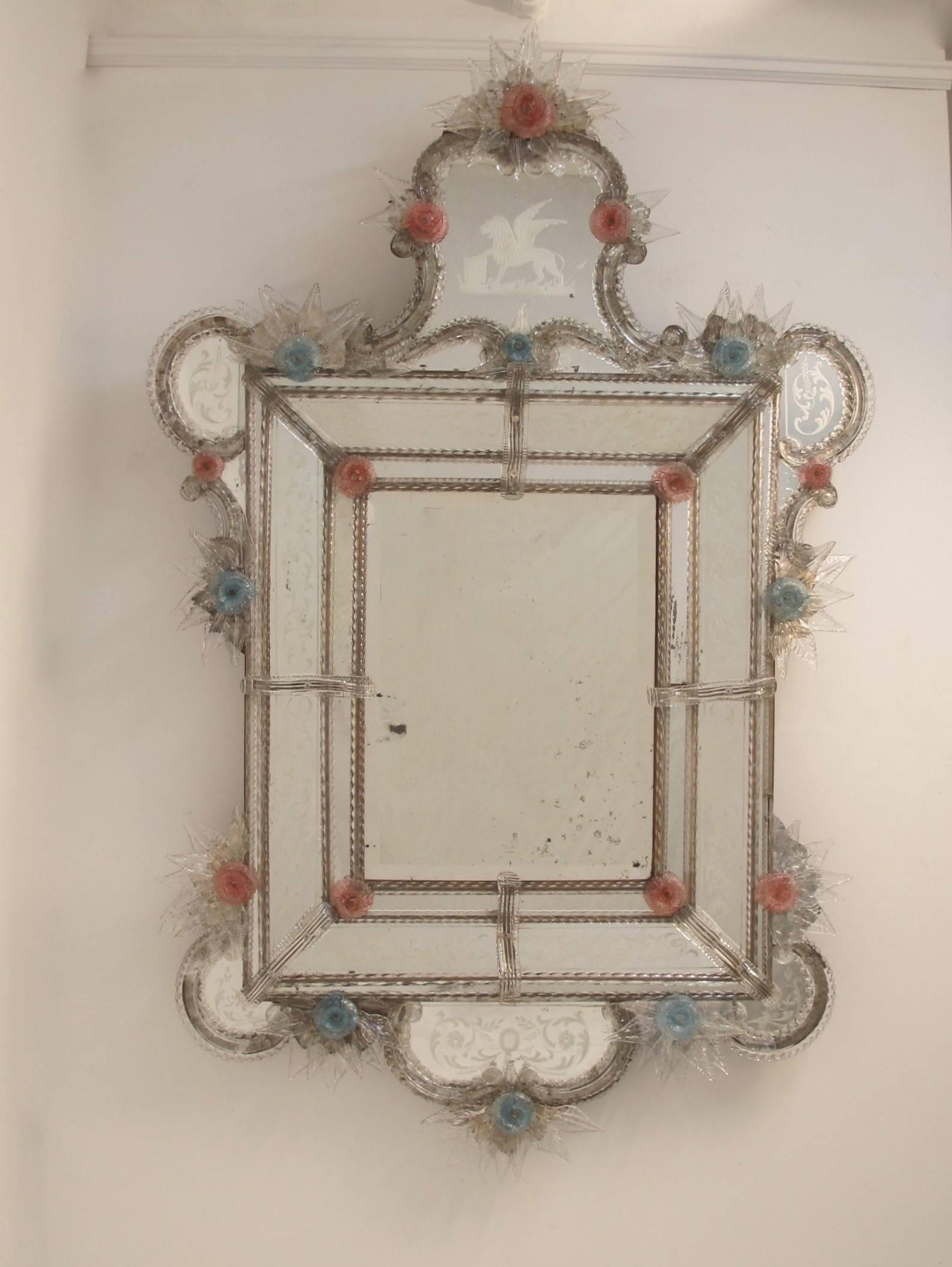 Etched Large 19th Century Italian Venetian Mirror