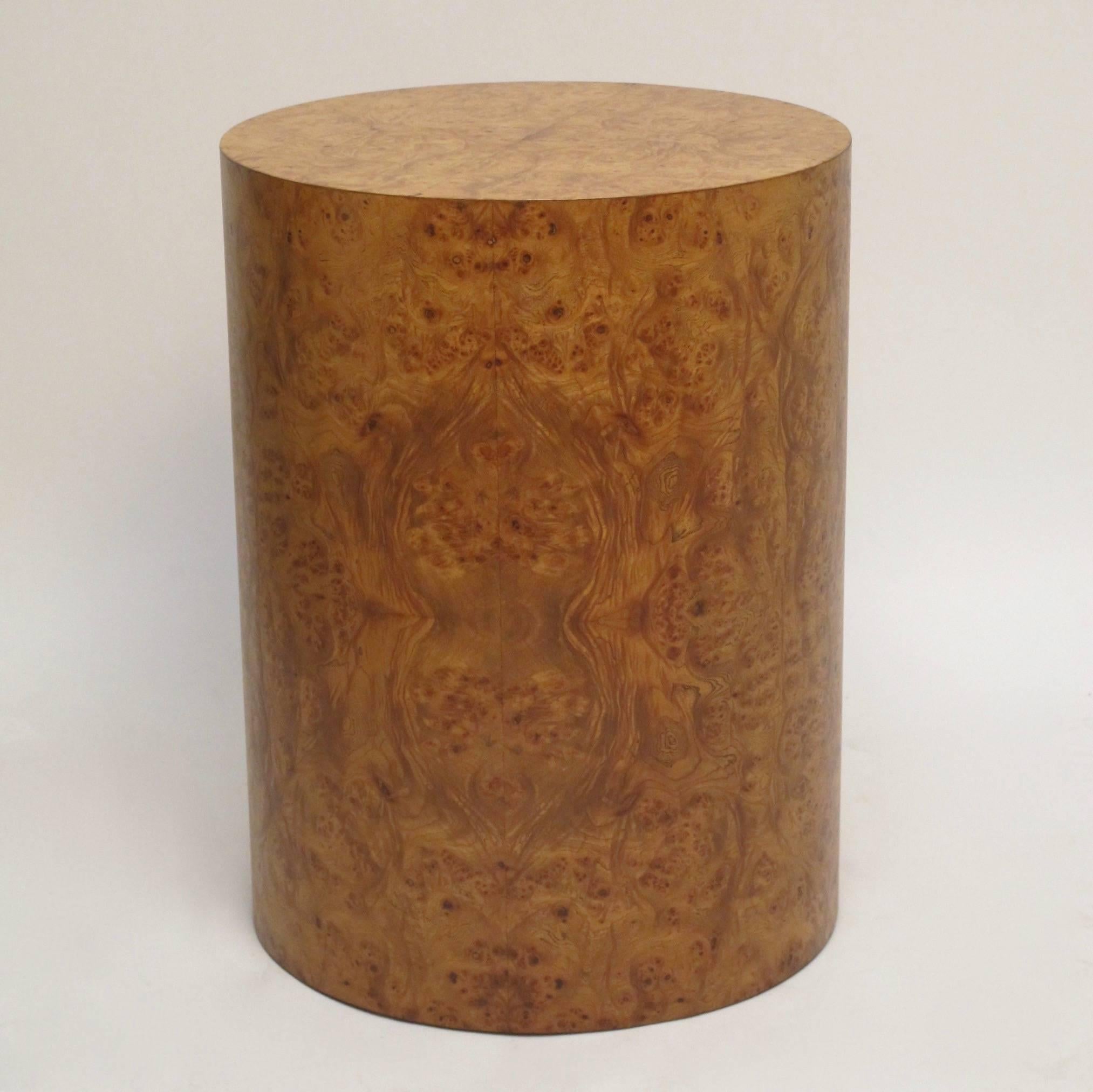 Pedestal or table base of bookmatched elmwood veneers. This pedestal will accommodate up to a 42 inch diameter glass top. Italy, circa 1960s.