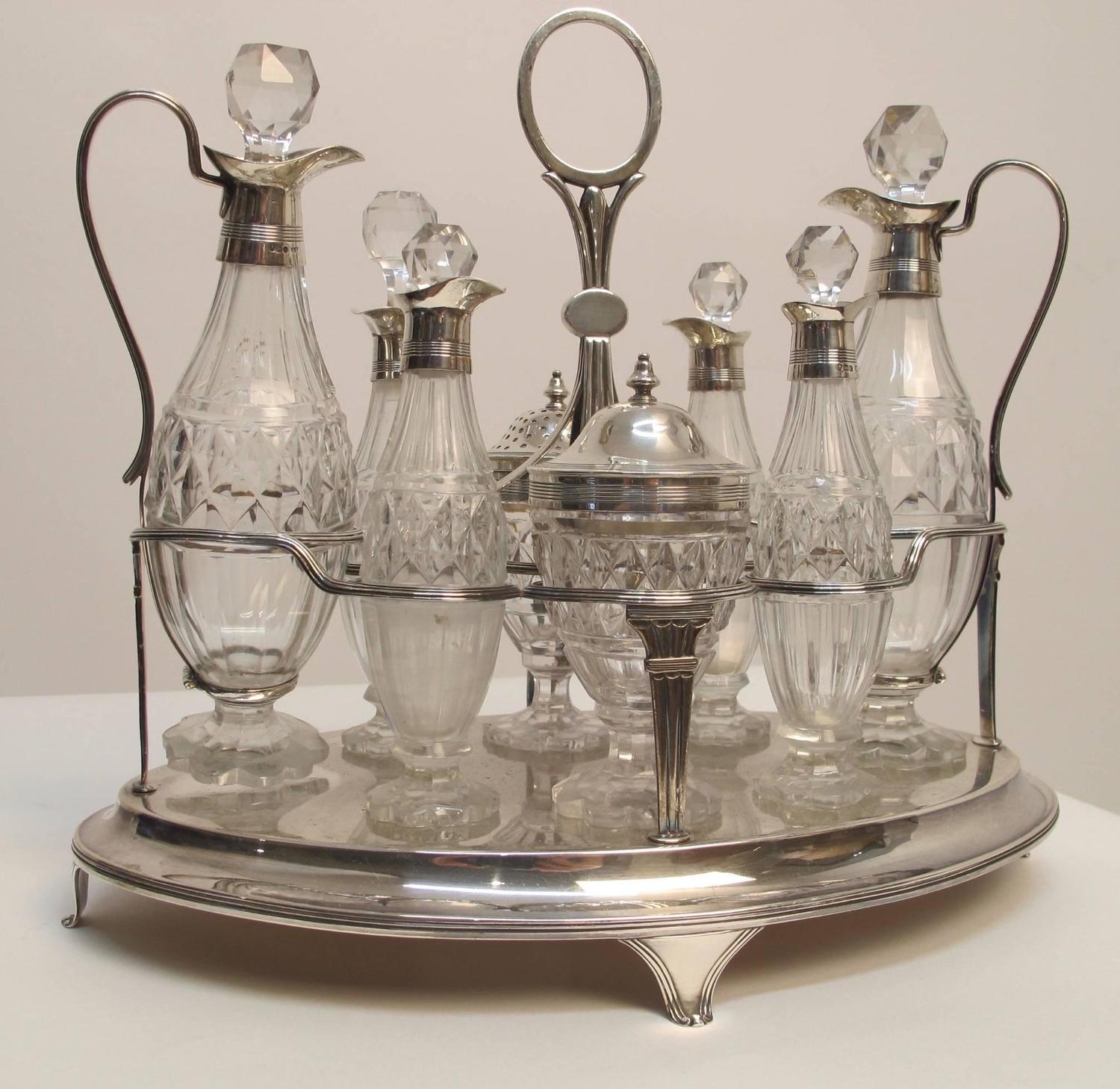 English Sterling and Glass Cruet Set For Sale at 1stdibs