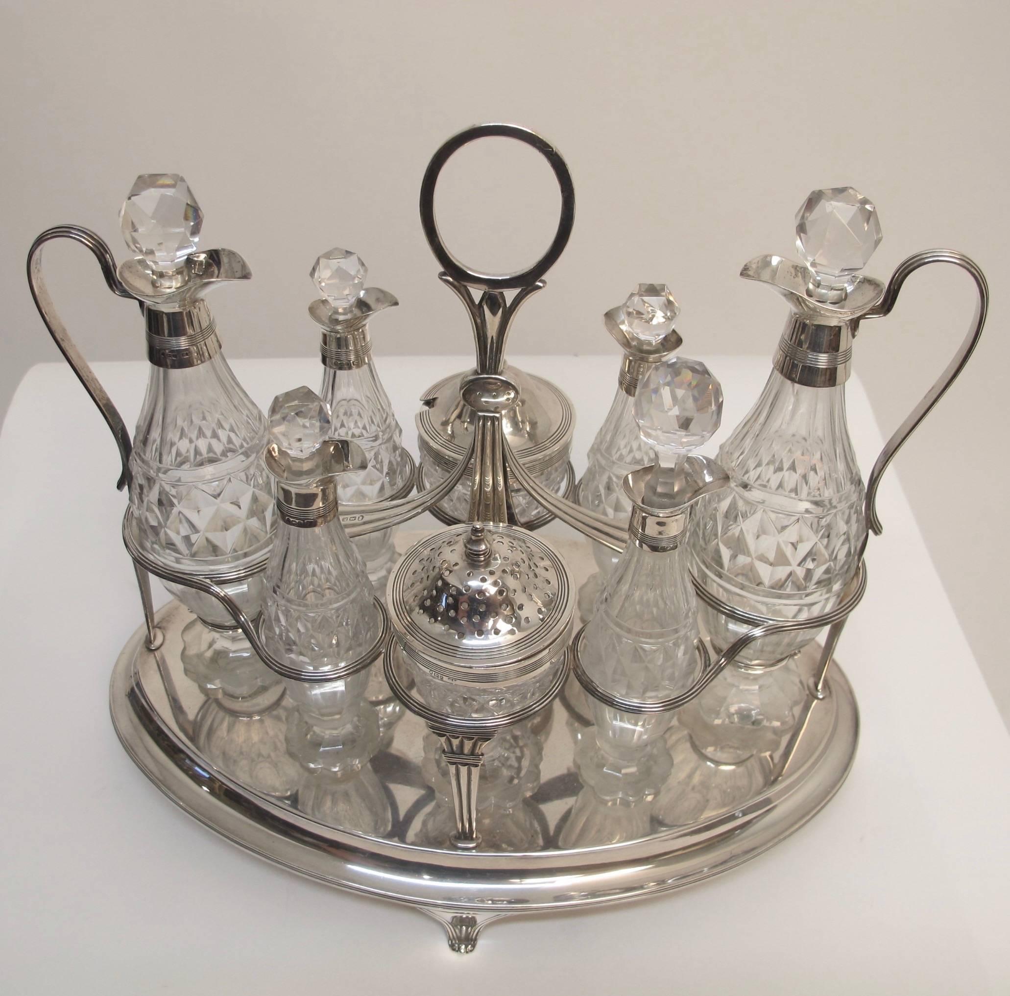 English Georgian Sterling and Glass Cruet Set In Good Condition In San Francisco, CA