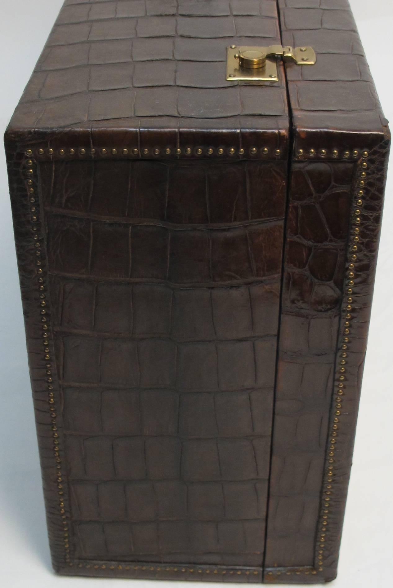 Stained Vintage Alligator Suitcase with Canvas Cover
