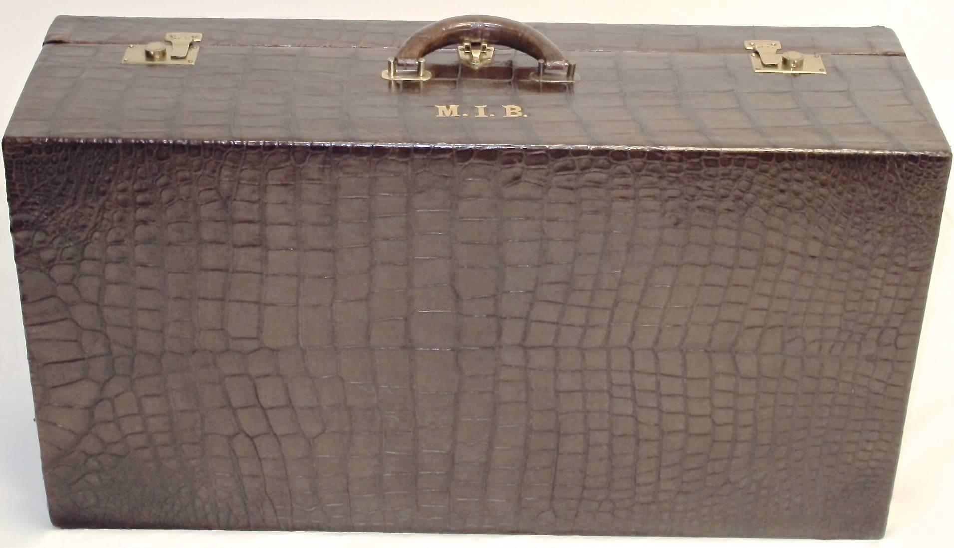 French Vintage Alligator Suitcase with Canvas Cover