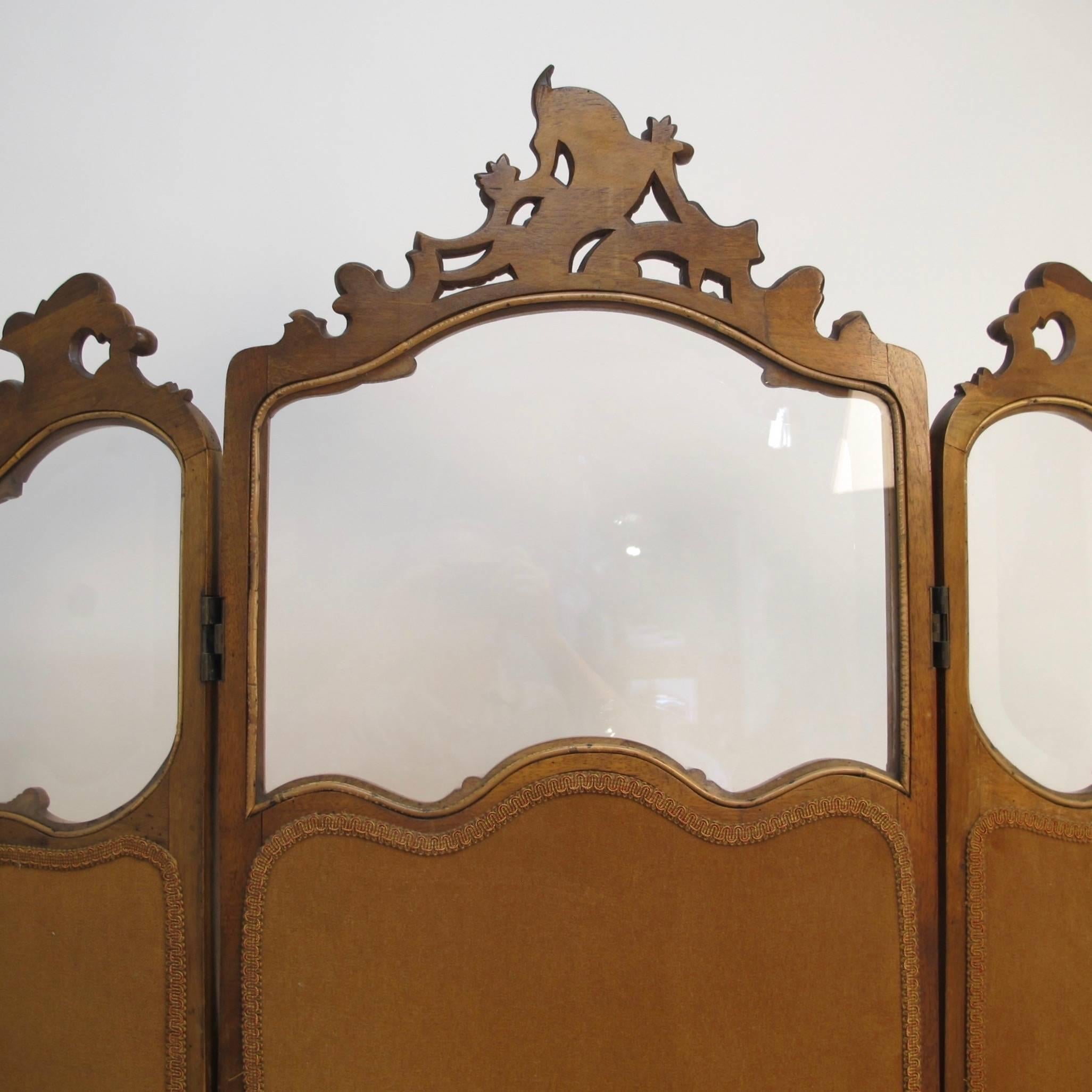 French Art Nouveau Style Walnut Dressing Screen In Excellent Condition In San Francisco, CA
