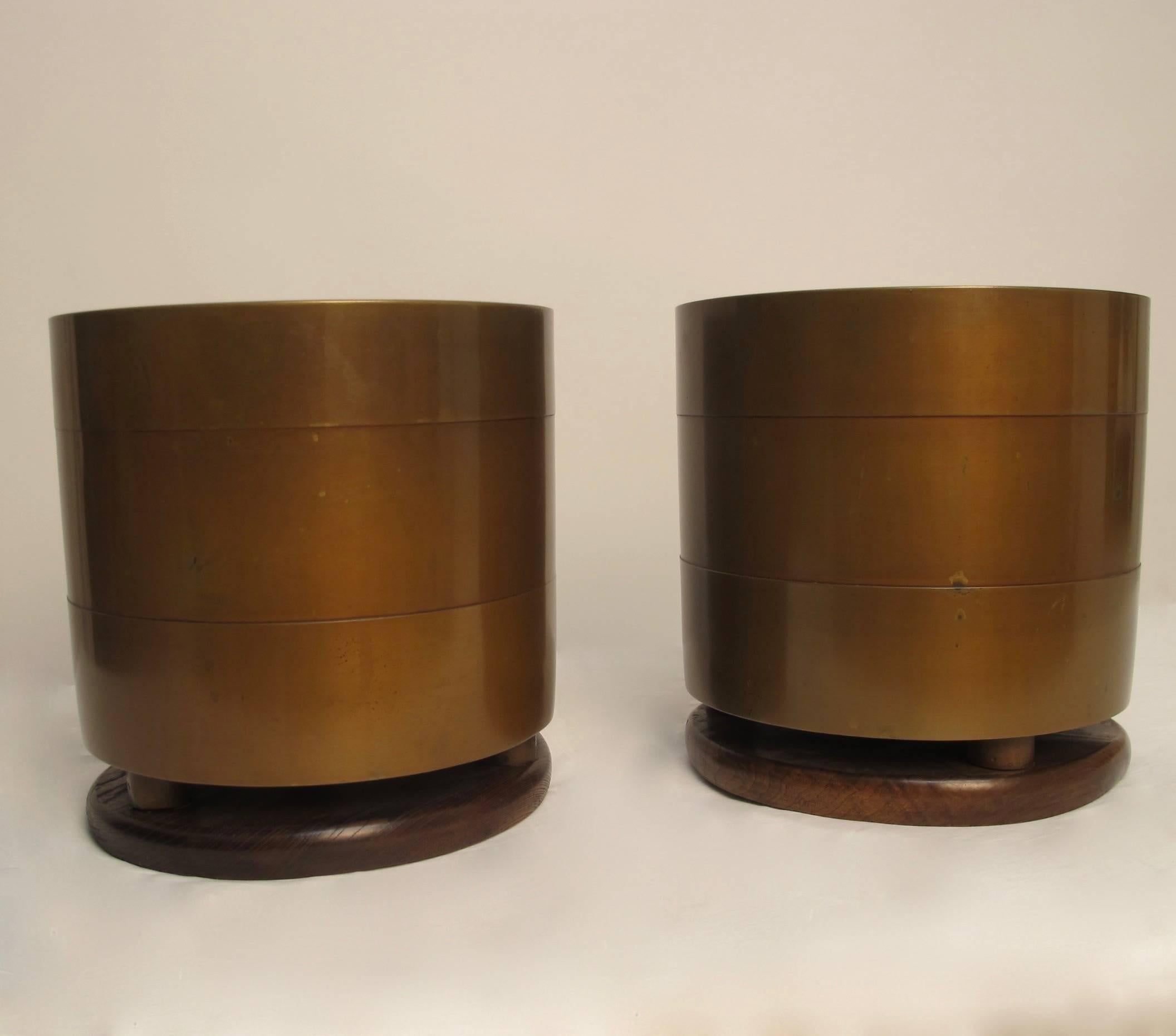 Meiji Japanese Bronze Hibachi's or Planters with Silver Inlay, Early 20th Century 