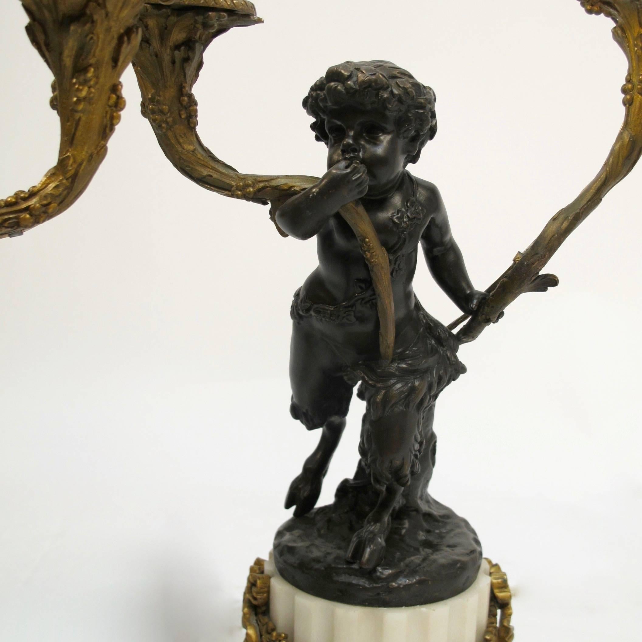 19th Century French Neoclassical Bronze Putti Lamps Signed Clodion For Sale
